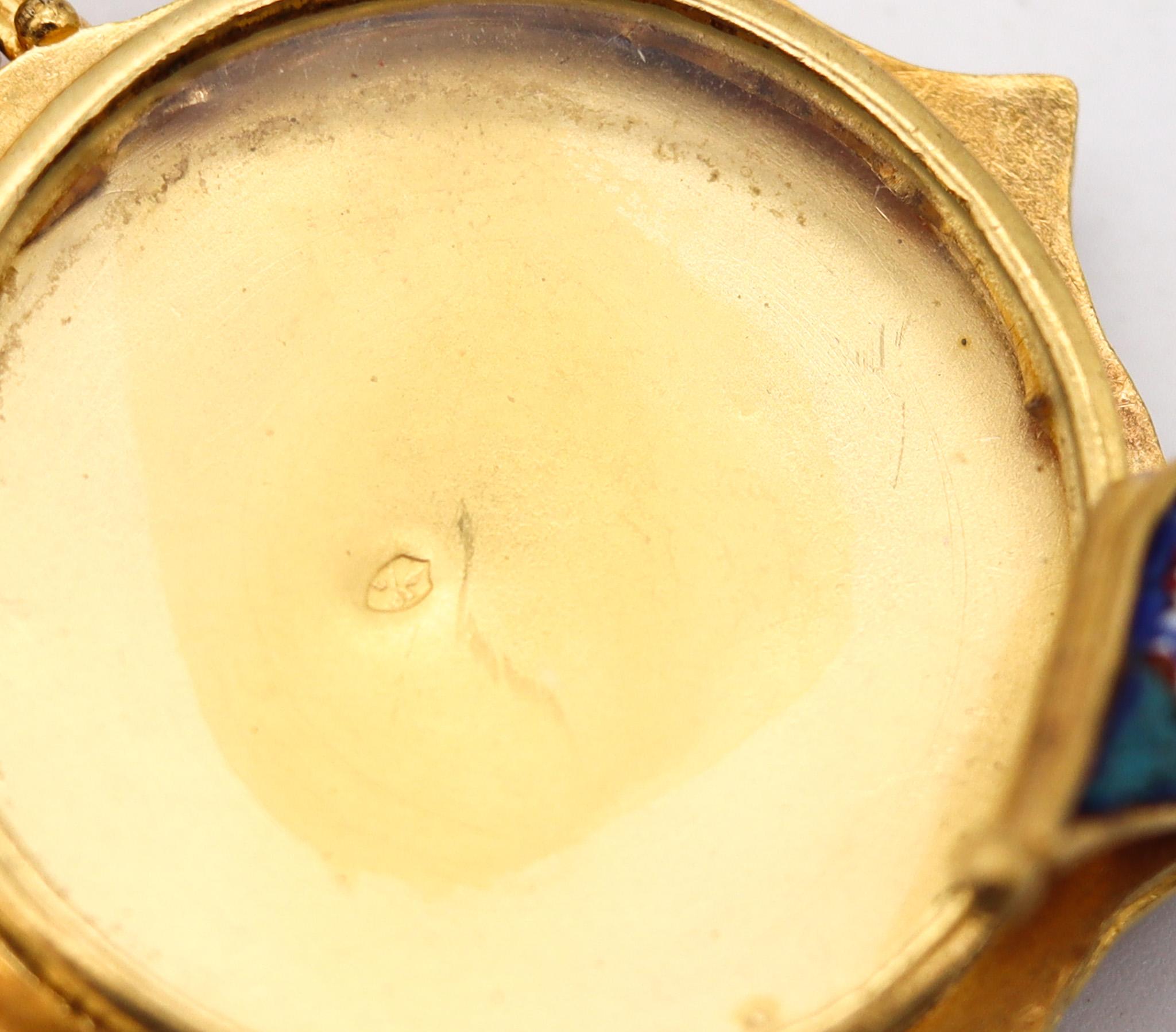 Roman Revival 1850 Papal Staaten Anhänger in 19Kt Gelbgold Swan in Micro Mosaic 1