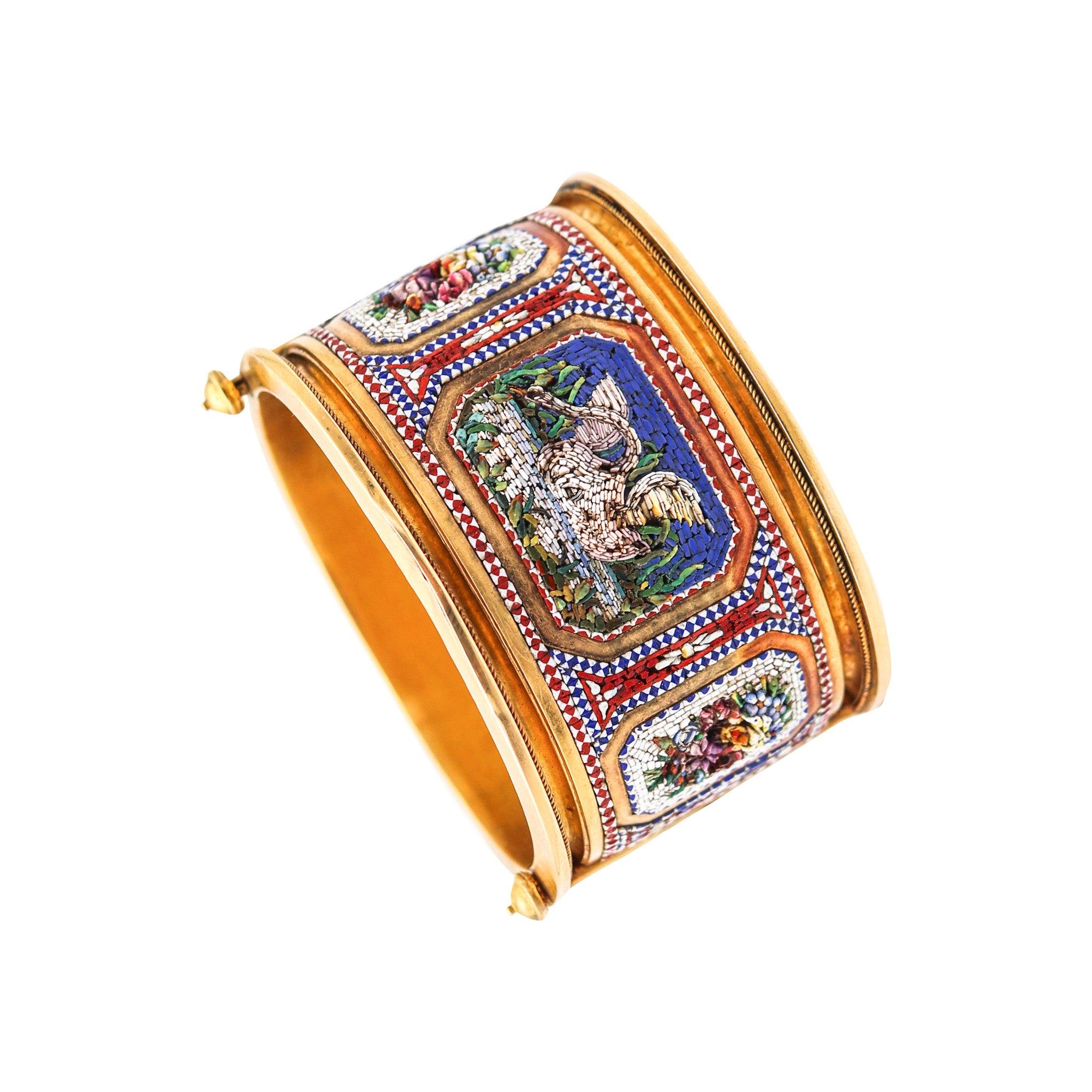 ROMAN REVIVAL 1880 Bracciale a micro mosaico in oro giallo massiccio 19Kt in vendita 1