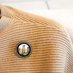 REVIVIMIENTO ROMANO 1890 Broche Victoriano Colgante Micro Mosaico En Oro Amarillo De 14Kt