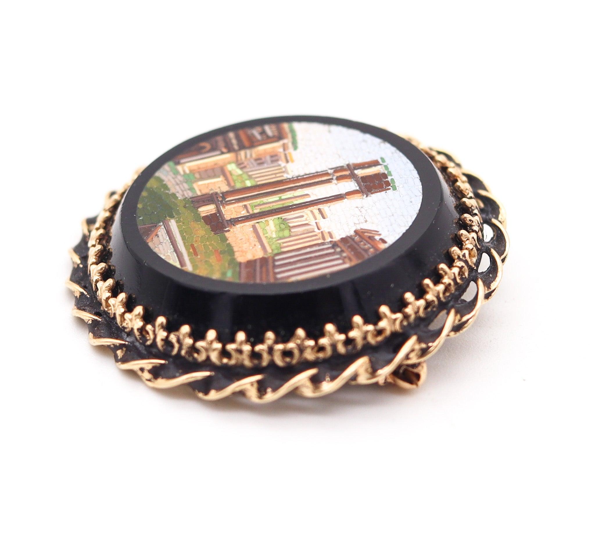 ROMAN REVIVAL 1890 Victorian Micro Mosaic Anhänger Brosche in 14Kt Gelbgold (Klassisch-römisch) im Angebot