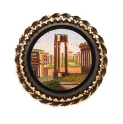 ROMAN REVIVAL 1890 Victorian Micro Mosaic Pendant Brooch In 14Kt Yellow Gold