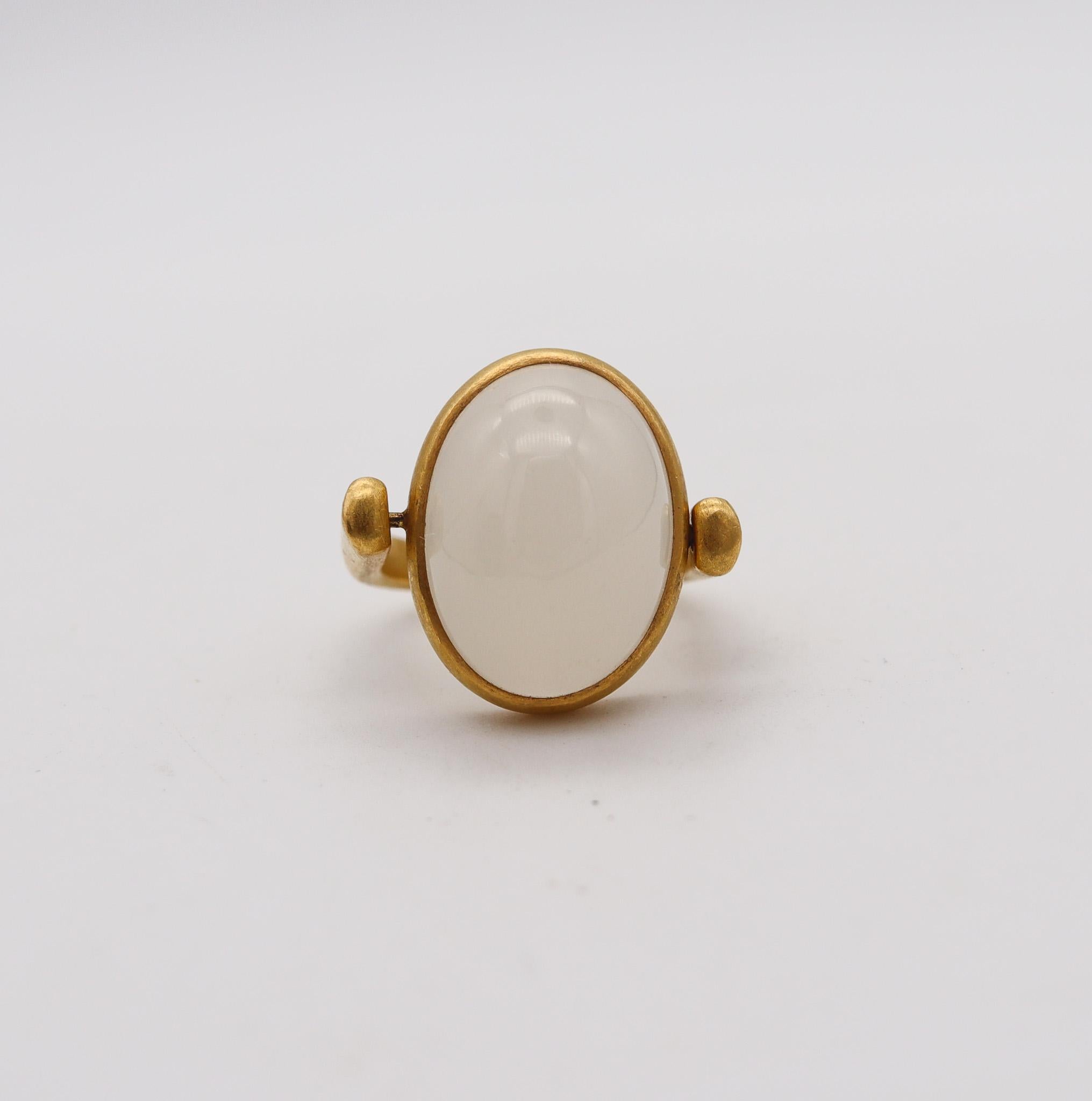 Women's or Men's Roman Revival Signet Ring In 18Kt Yellow Gold With 18.49 Ctw Cat's Eye Moonstone For Sale