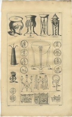 Vases rituels et antiquités romaines Gravure, Montfaucon 1721