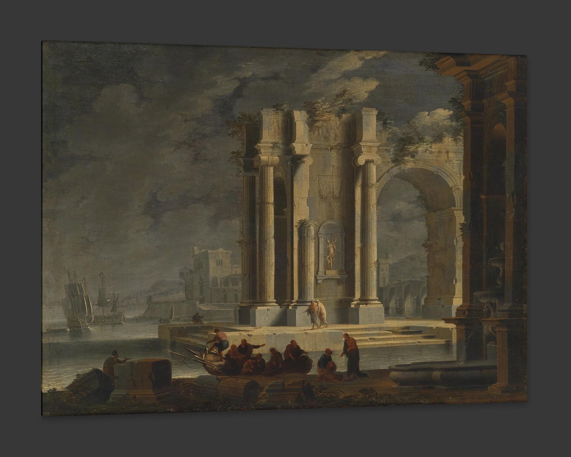 French Roman Ruins of Nimes France, after Louis XV Era Oil Painting by Adrien Manglard For Sale