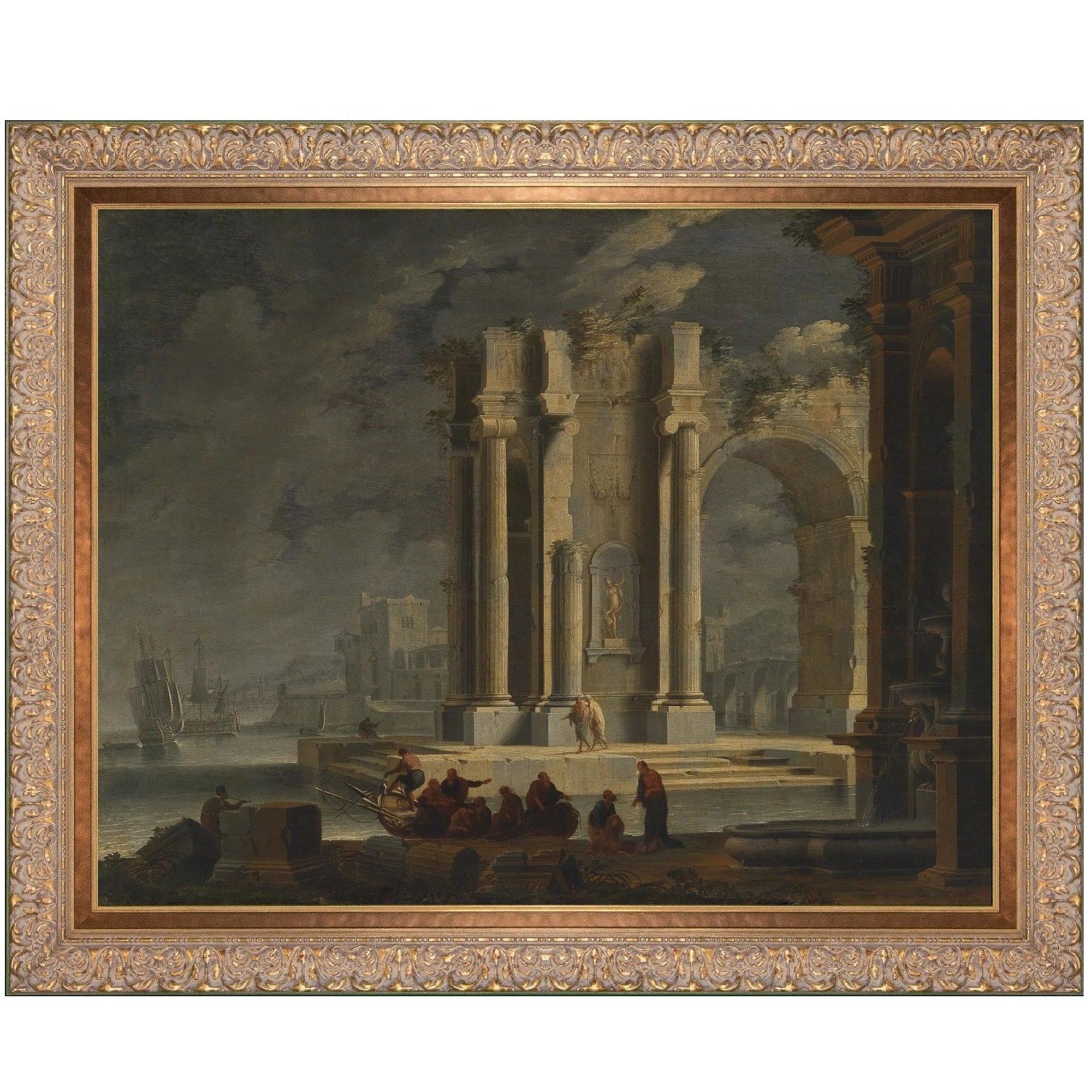 Roman Ruins of Nimes France, after Louis XV Era Oil Painting by Adrien Manglard For Sale