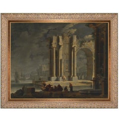 Roman Ruins of Nimes France, after Louis XV Era Oil Painting by Adrien Manglard