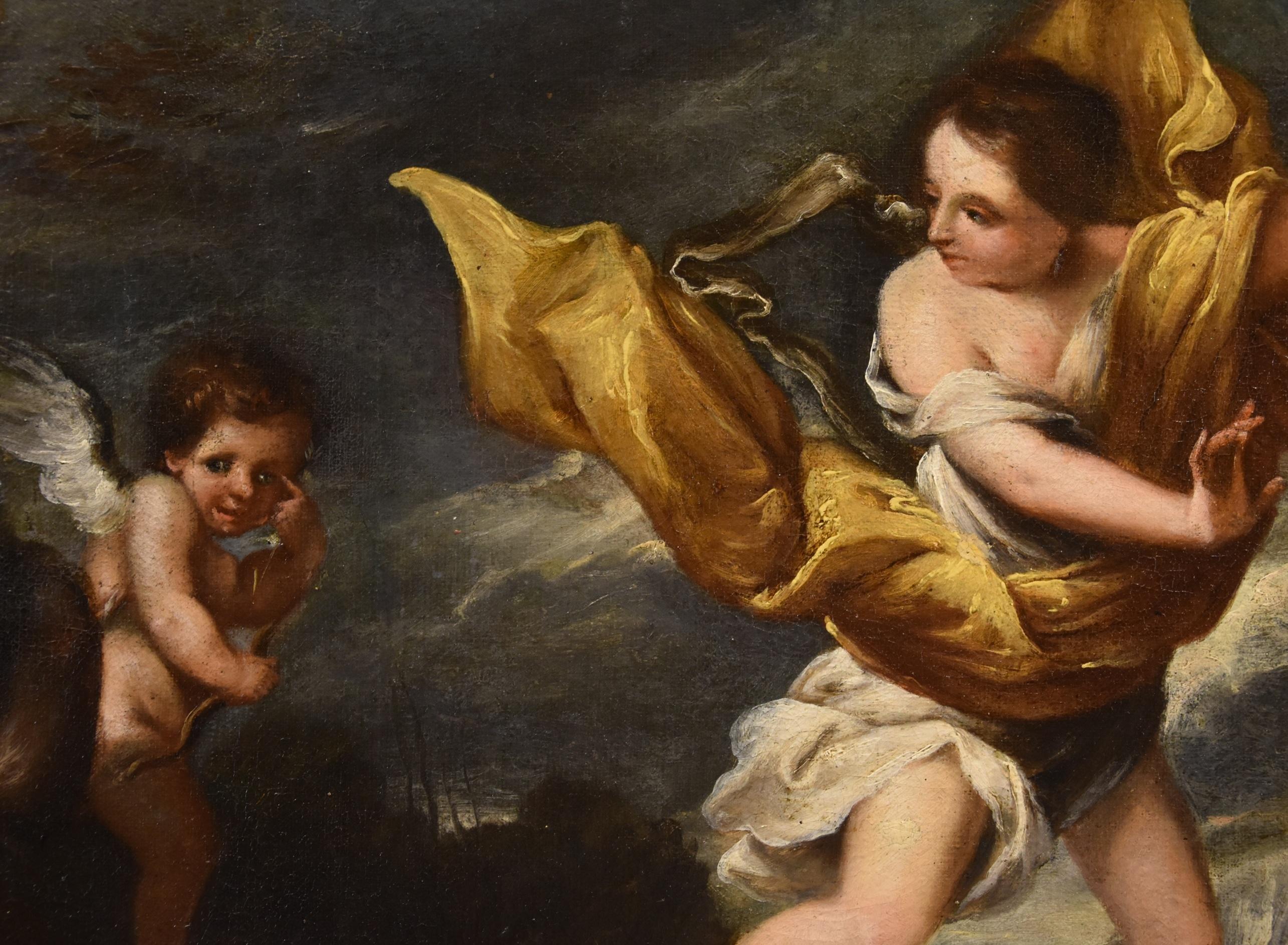 Ninfa Dafne Cupido dipinto Scuola romana 17/18° secolo Vecchio maestro Olio su tela in vendita 7