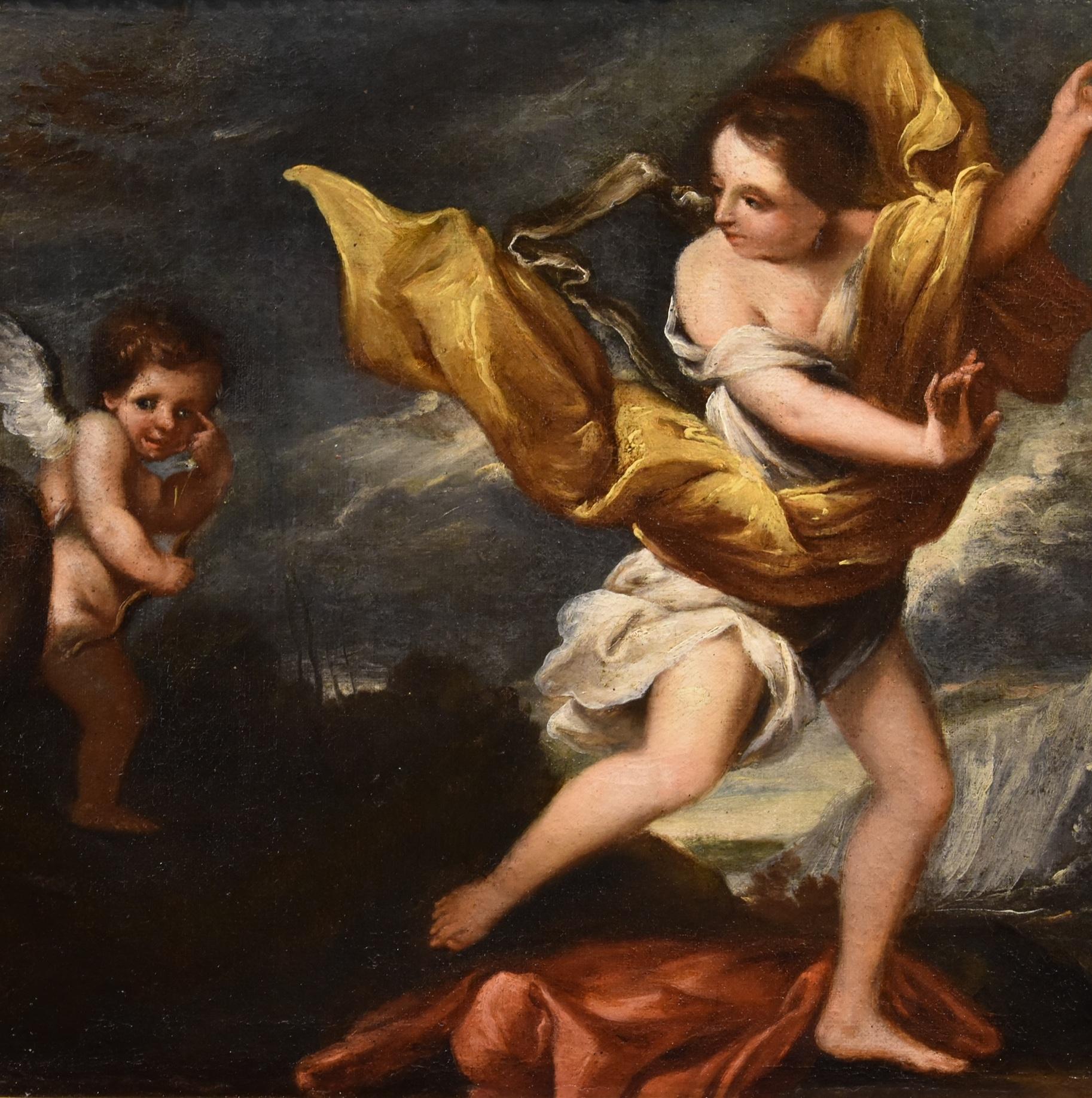 Ninfa Dafne Cupido dipinto Scuola romana 17/18° secolo Vecchio maestro Olio su tela in vendita 2