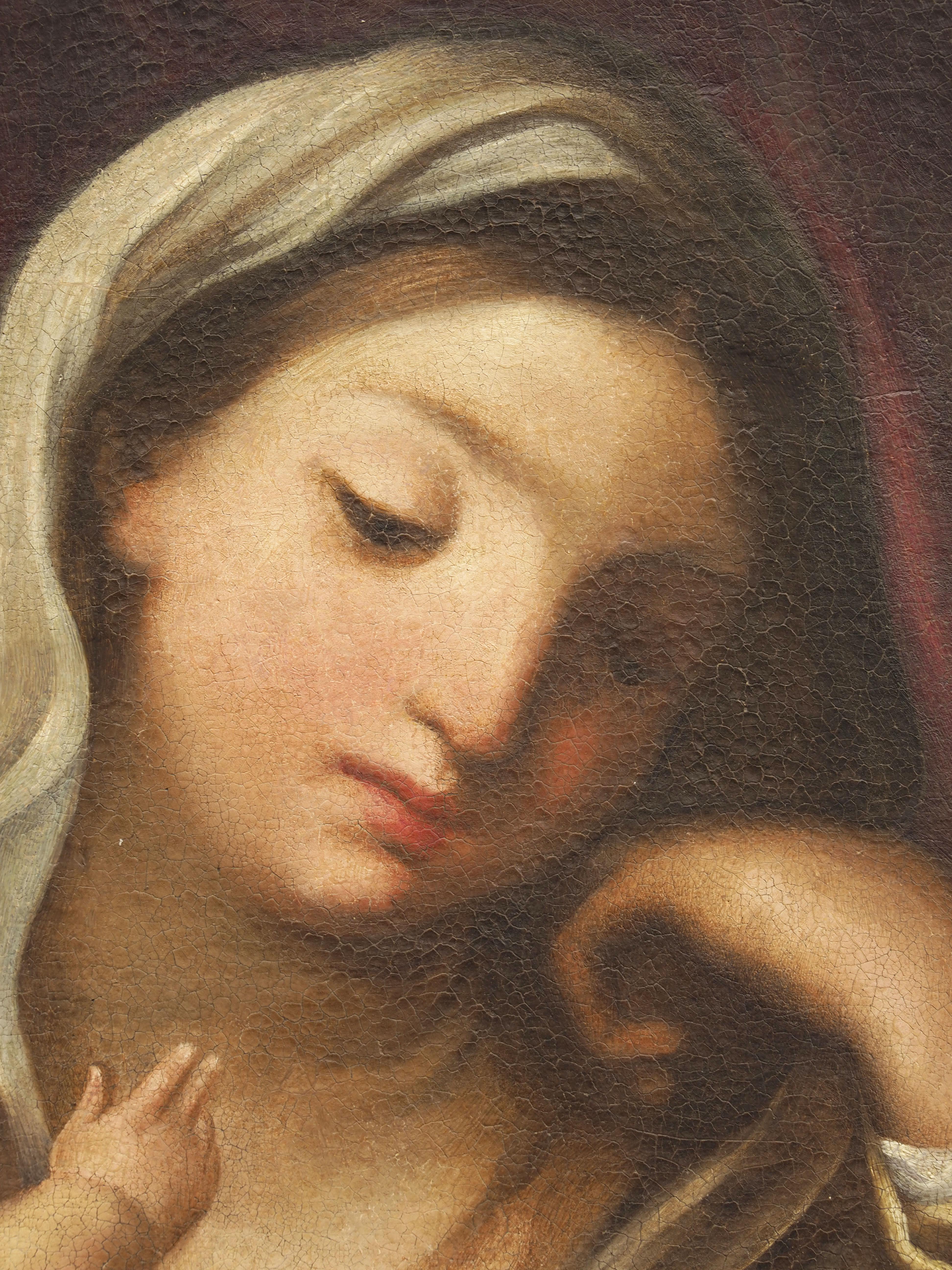 Canvas Roman School of Italian Painting Madonna and Child Early XVIII Century For Sale