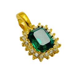 ROMAN signed bintage gold emerald green glass pendant enhancer designer necklace