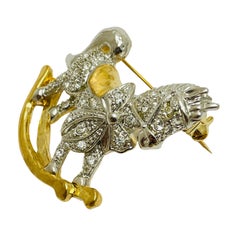 ROMAN signed gold rhinestones horse swing designer brooch