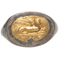 Roman Silver and Gold Finger Ring Depicting a Sphinx