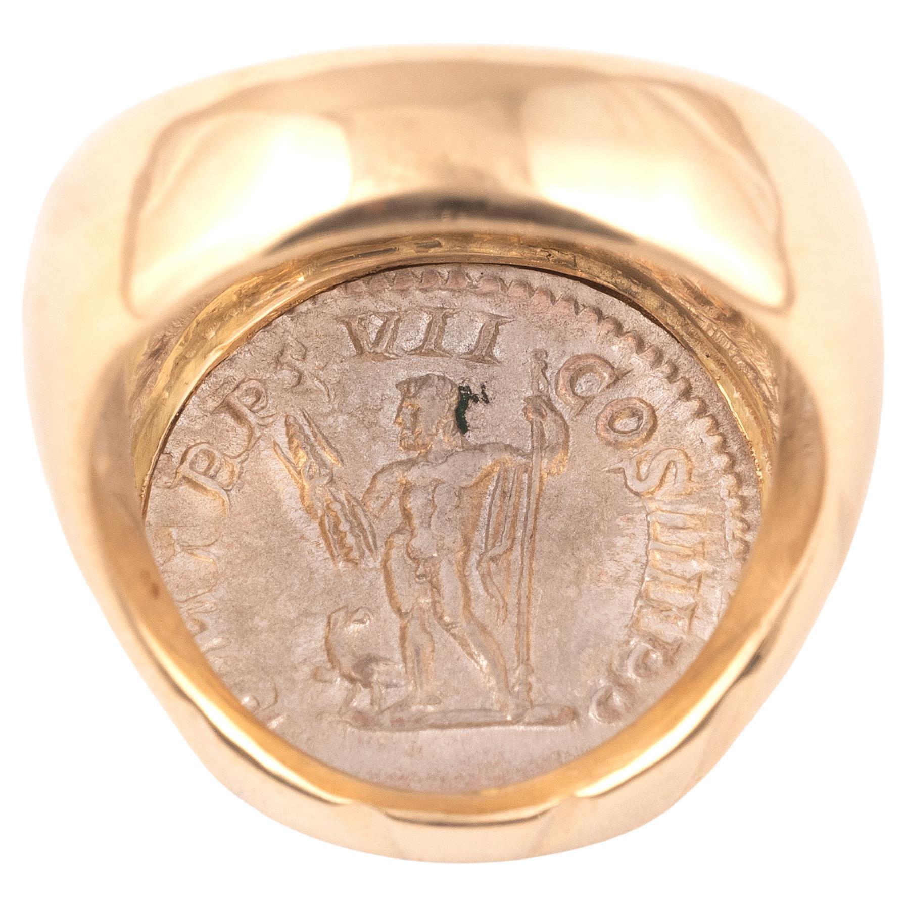 Classical Roman Ancient Coin Ring Roman Silver Denarius of Emperor Caracalla 210 AD - 213 AD For Sale