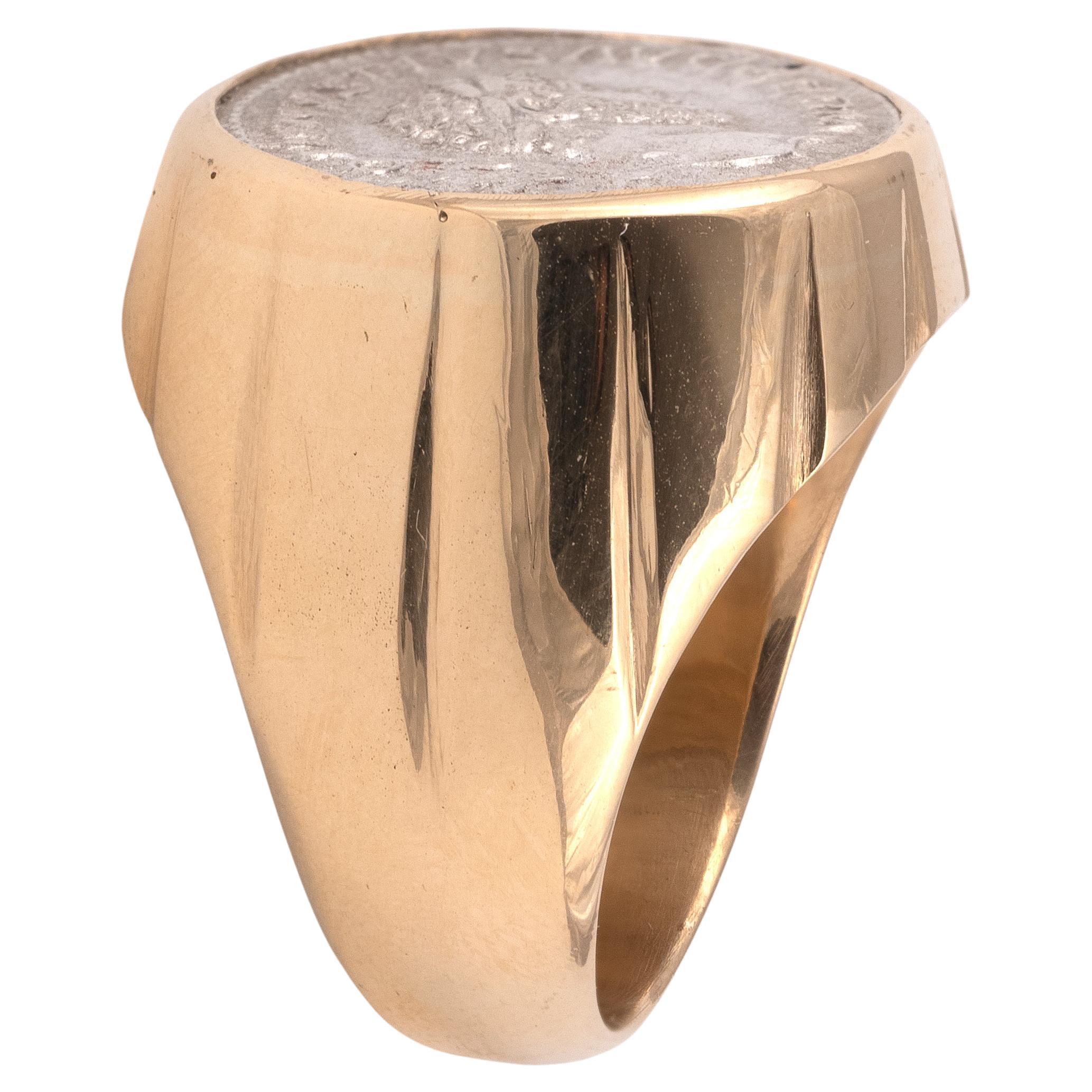 Ancient Coin Ring Roman Silver Denarius of Emperor Caracalla 210 AD - 213 AD In Excellent Condition For Sale In Firenze, IT