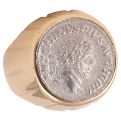 Antiker Münzring Römischer Silberdenar des Kaisers Caracalla 210 AD - 213 AD