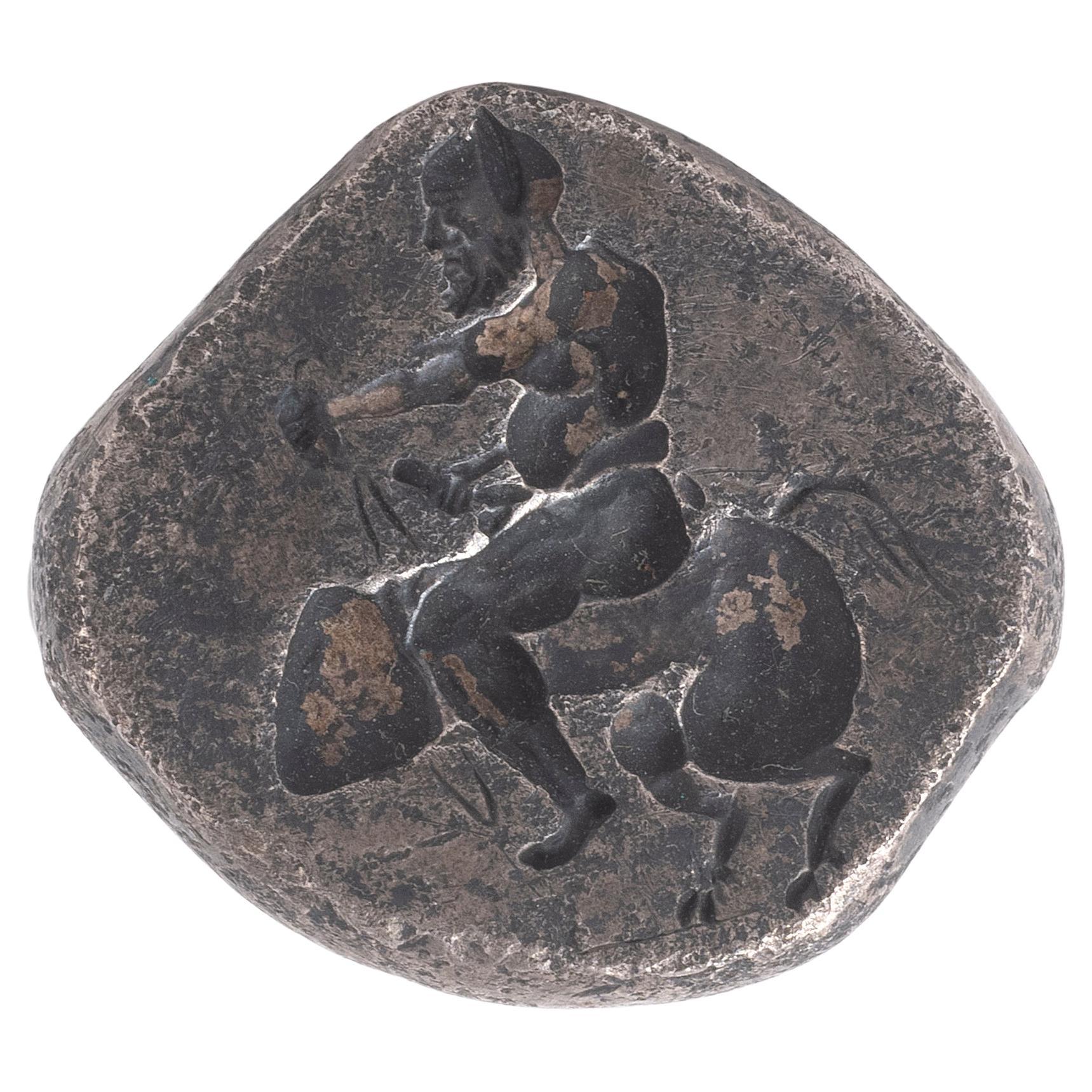 Roman Silver Signet Men's Ring With Erotic Scene