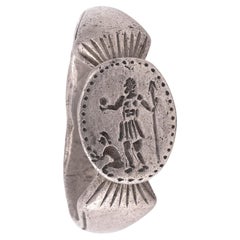 Roman Silver Signet Men's Ring with Standing Figure