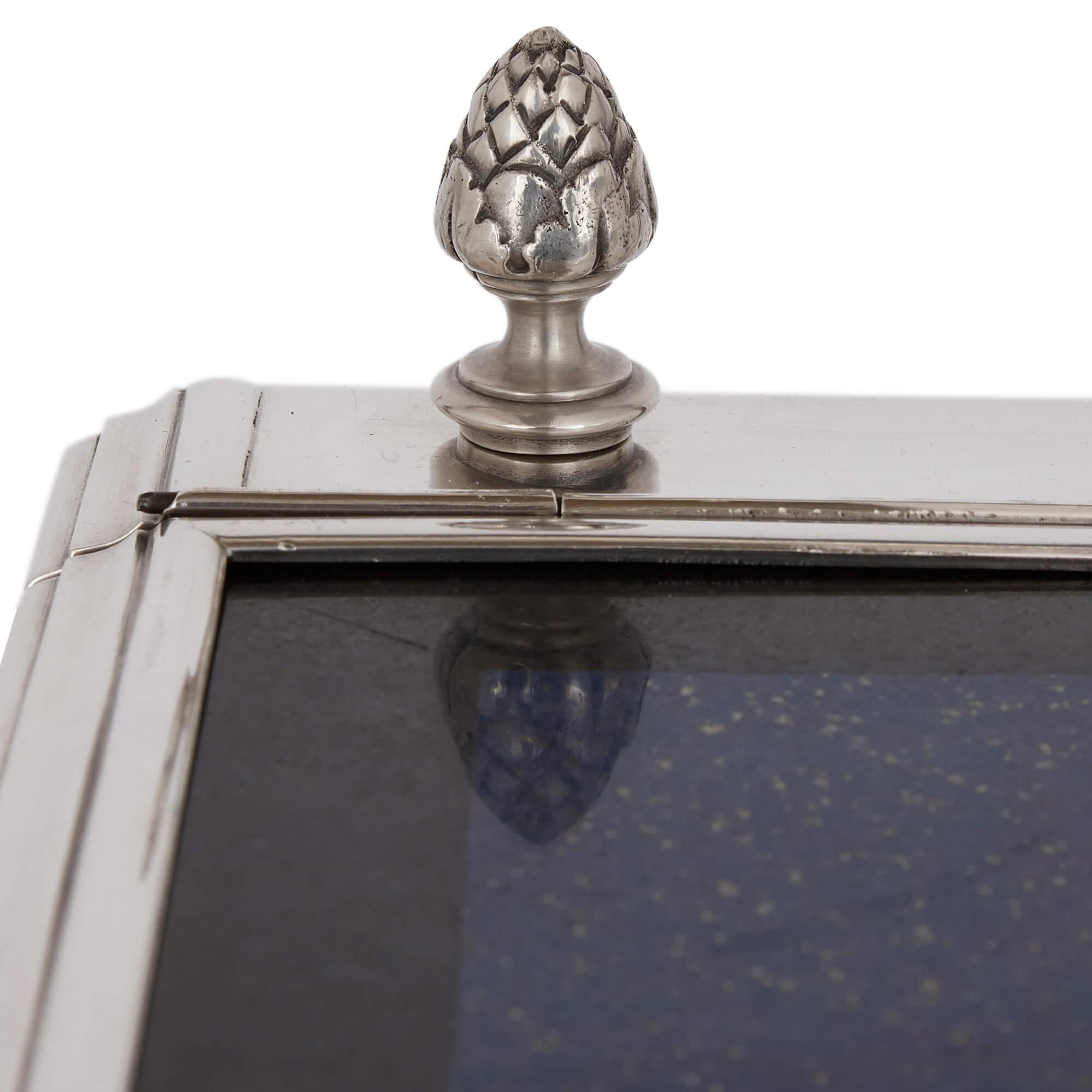 Italian Lapis Lazuli, Malachite and Silvered Bronze Étagère Jewellery Case Table For Sale