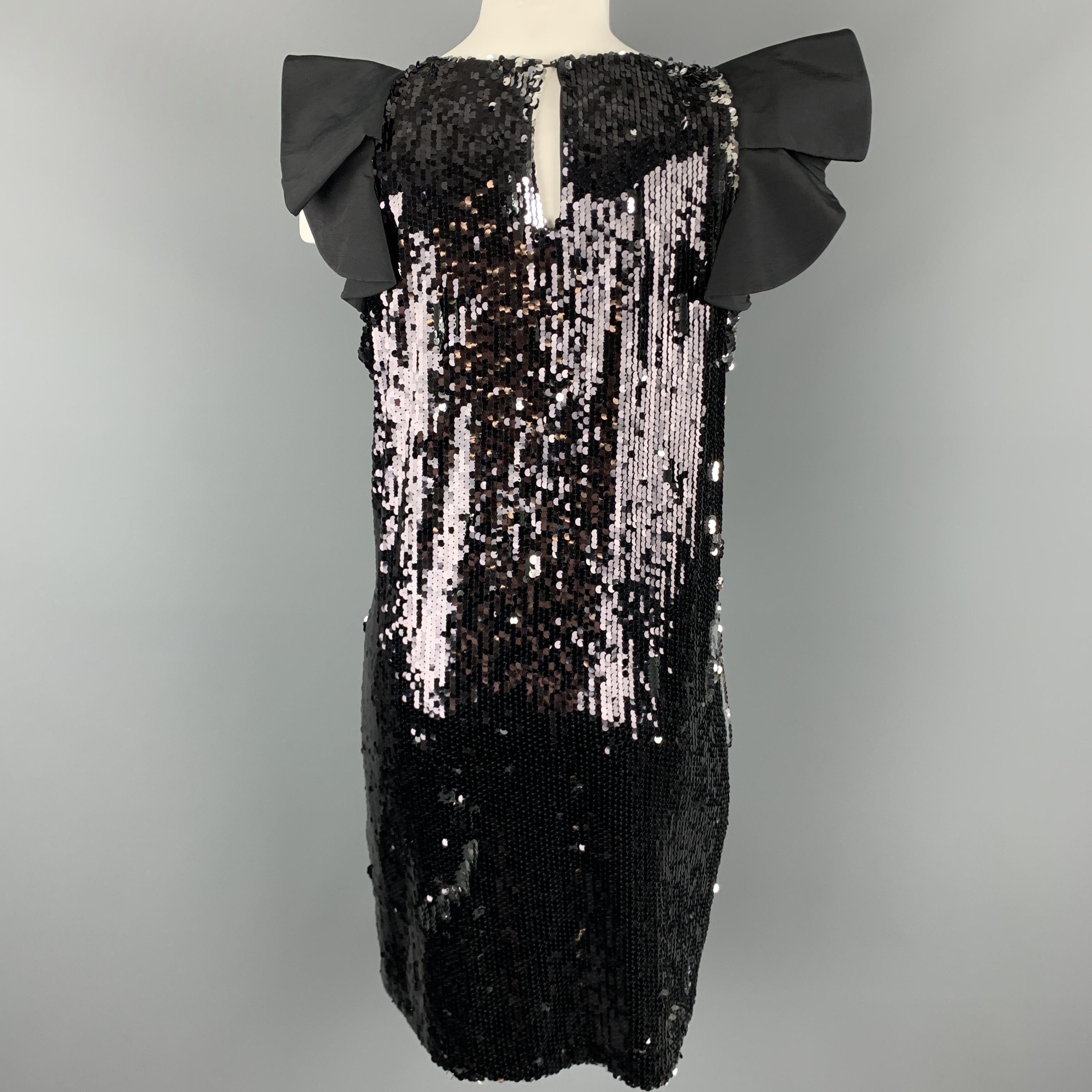 Women's ROMAN Size 8 Black Reverse Sequin Ruffle Sleeve Cocktail Dress