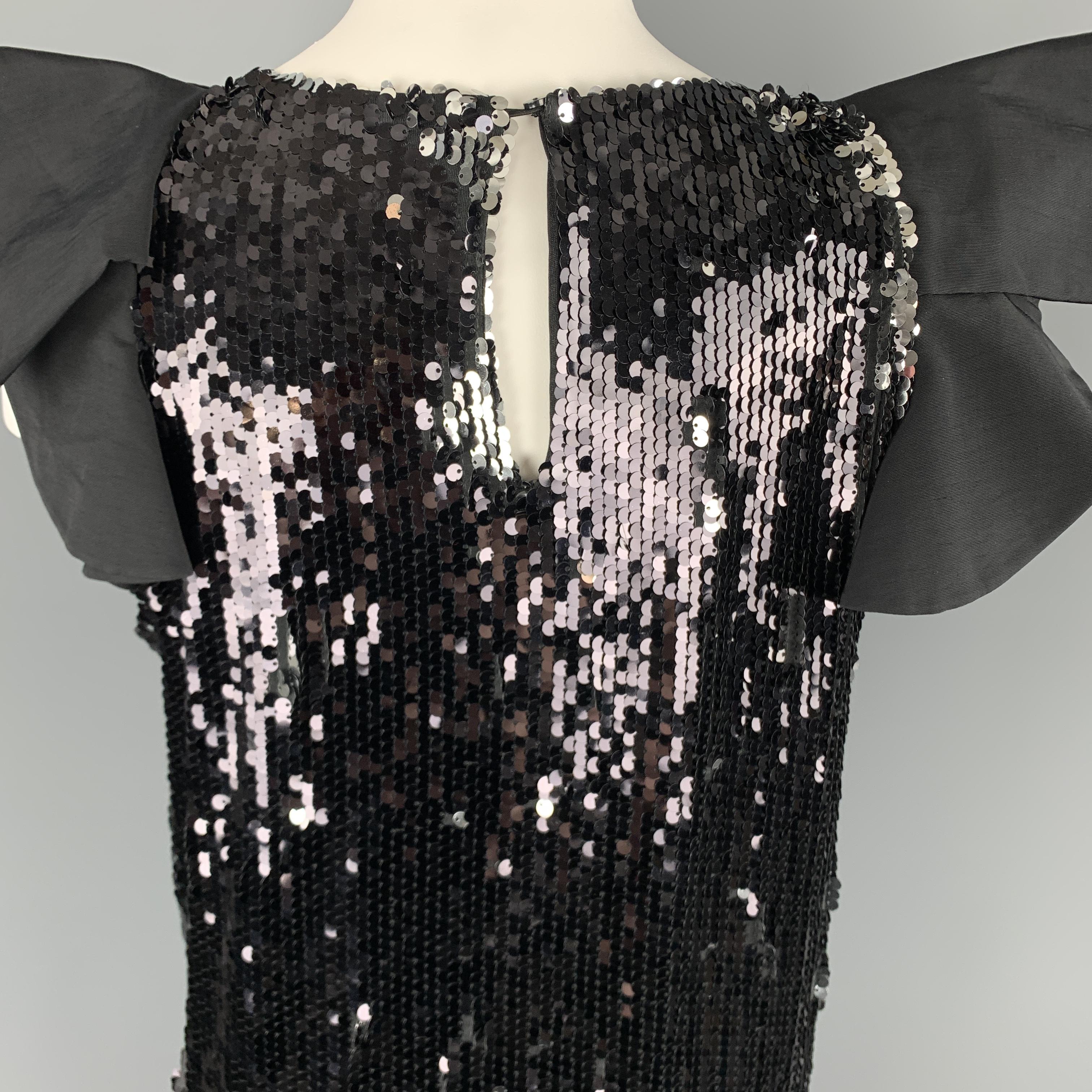 ROMAN Size 8 Black Reverse Sequin Ruffle Sleeve Cocktail Dress 1