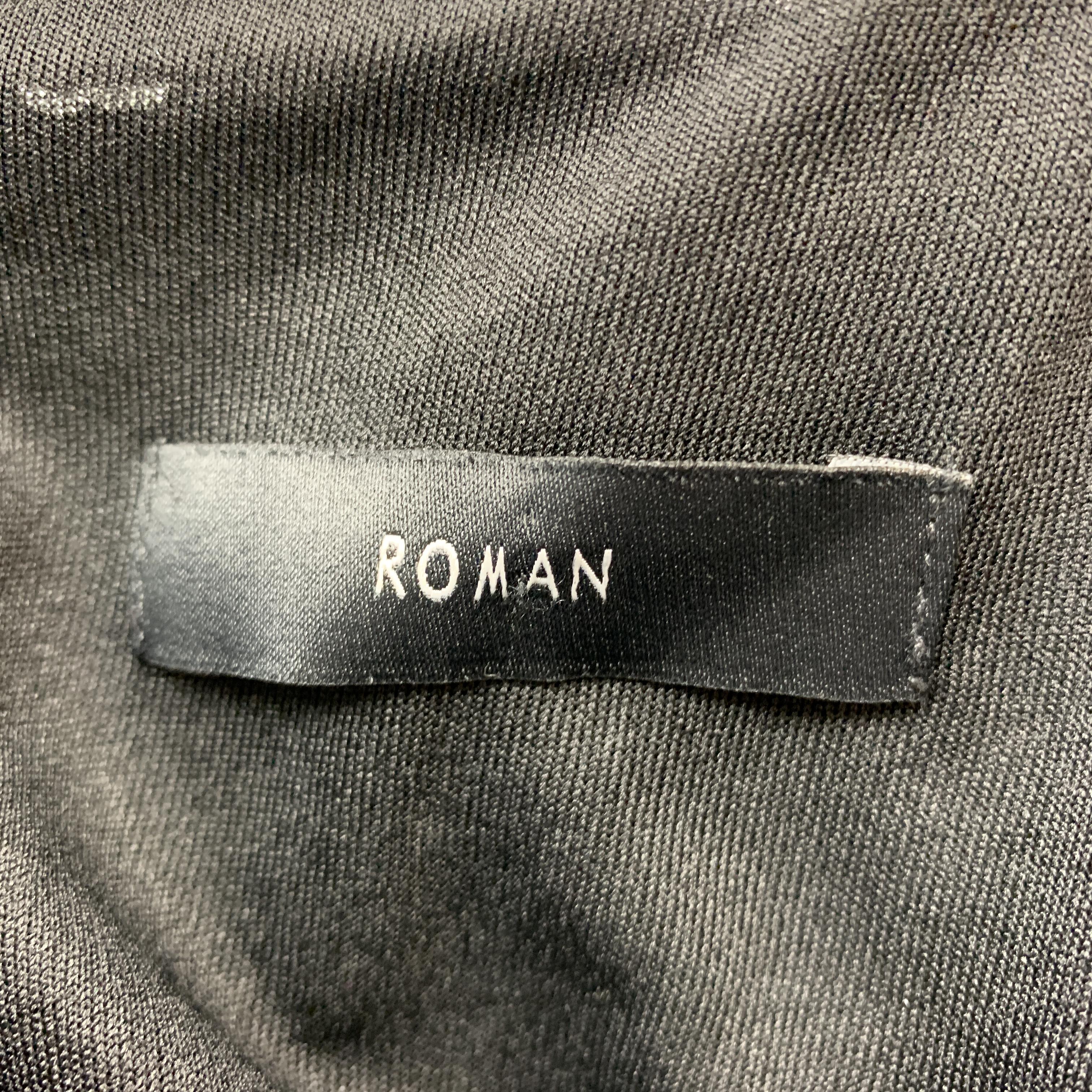 ROMAN Size 8 Black Reverse Sequin Ruffle Sleeve Cocktail Dress 2