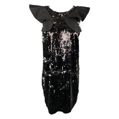 ROMAN Size 8 Black Reverse Sequin Ruffle Sleeve Cocktail Dress
