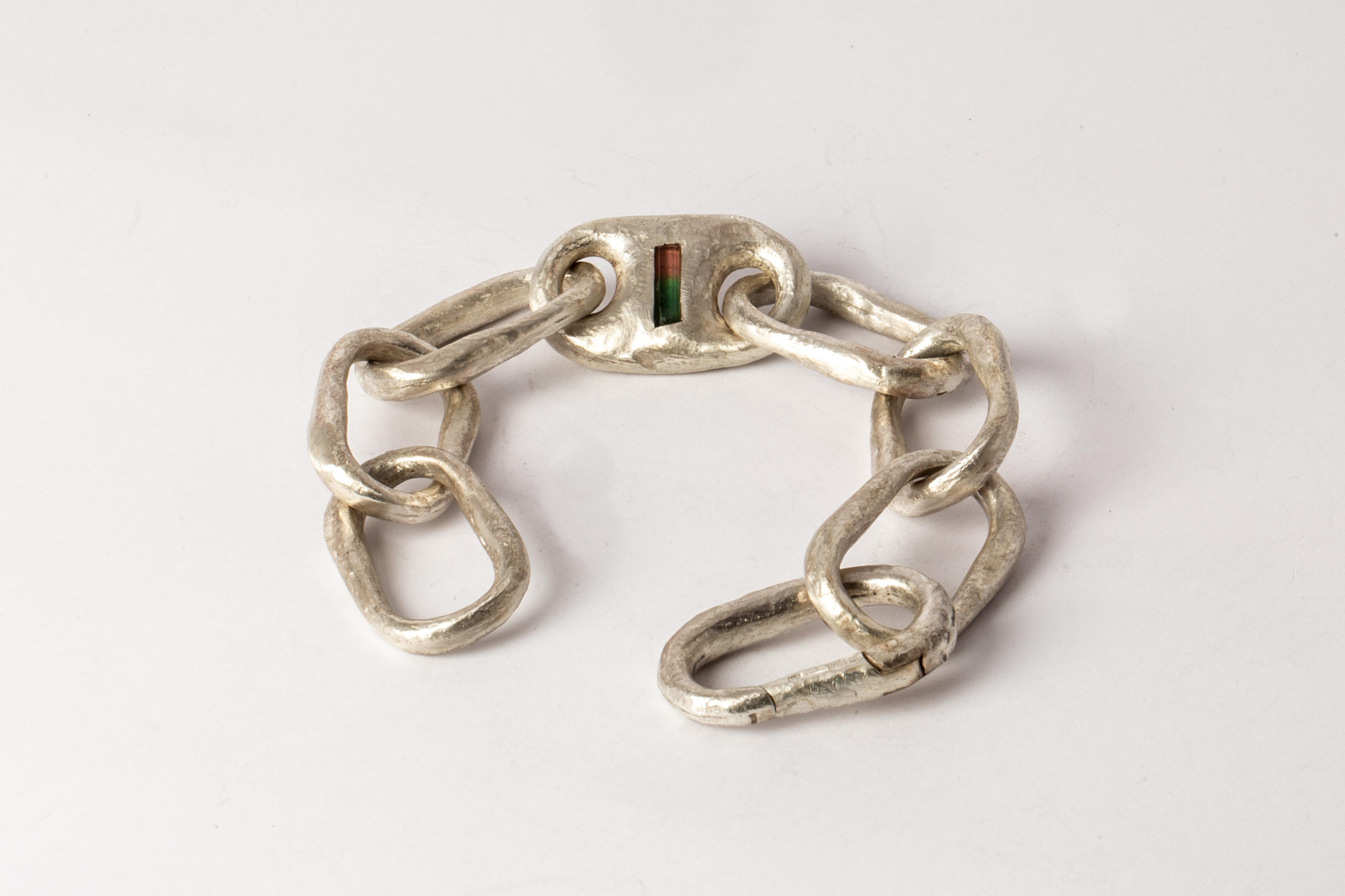 Rough Cut Roman Small Link Bracelet w/ Small Closed Link (1-Setting, Elbaite, MA+ELB) For Sale