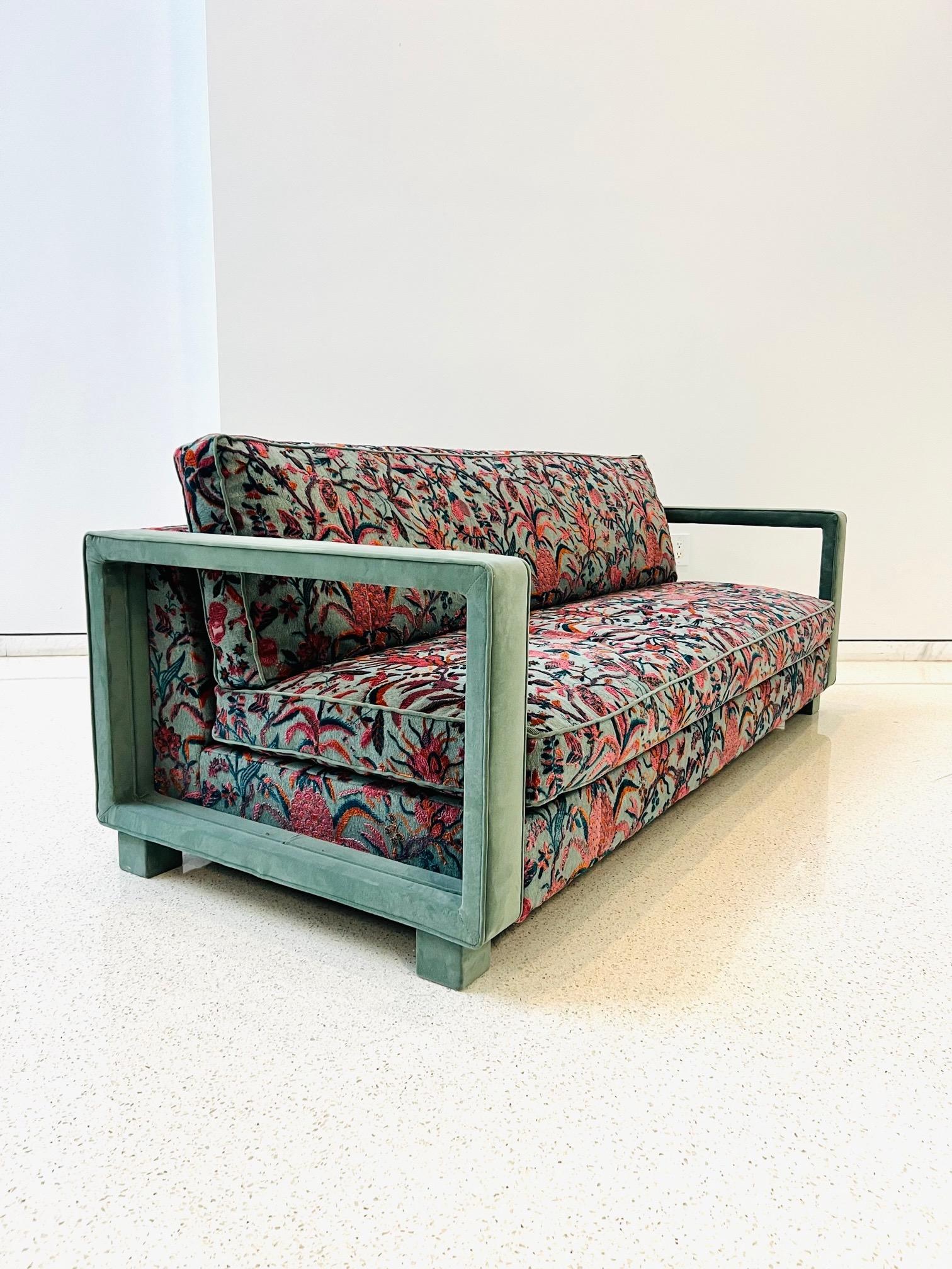 French Roman Sofa by La Maison Pierre Frey in Exquisite Openwork Velvet