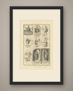 Soldats romains sur des pierres précieuses gravées et des pierres tombales portant des inscriptions, Montfaucon, 1722