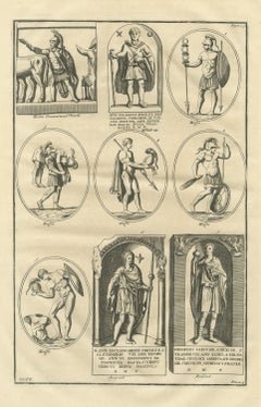Soldats romains sur des pierres précieuses gravées et des pierres tombales portant des inscriptions, Montfaucon, 1722