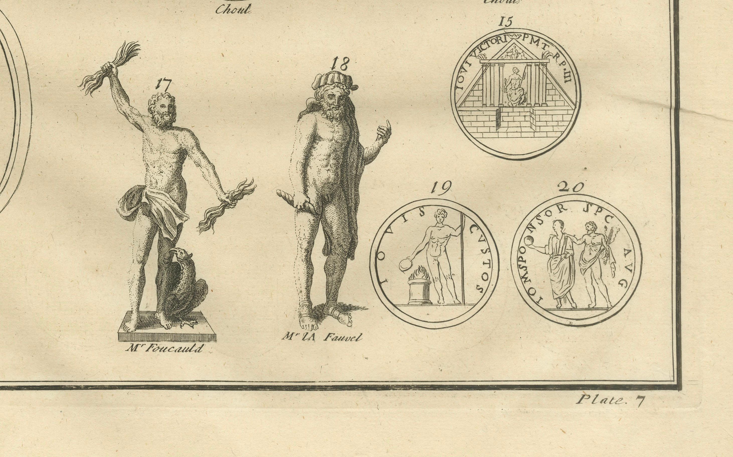Roman Statues and Coins, Composite Antiquities Plate with Center Fold, 1721