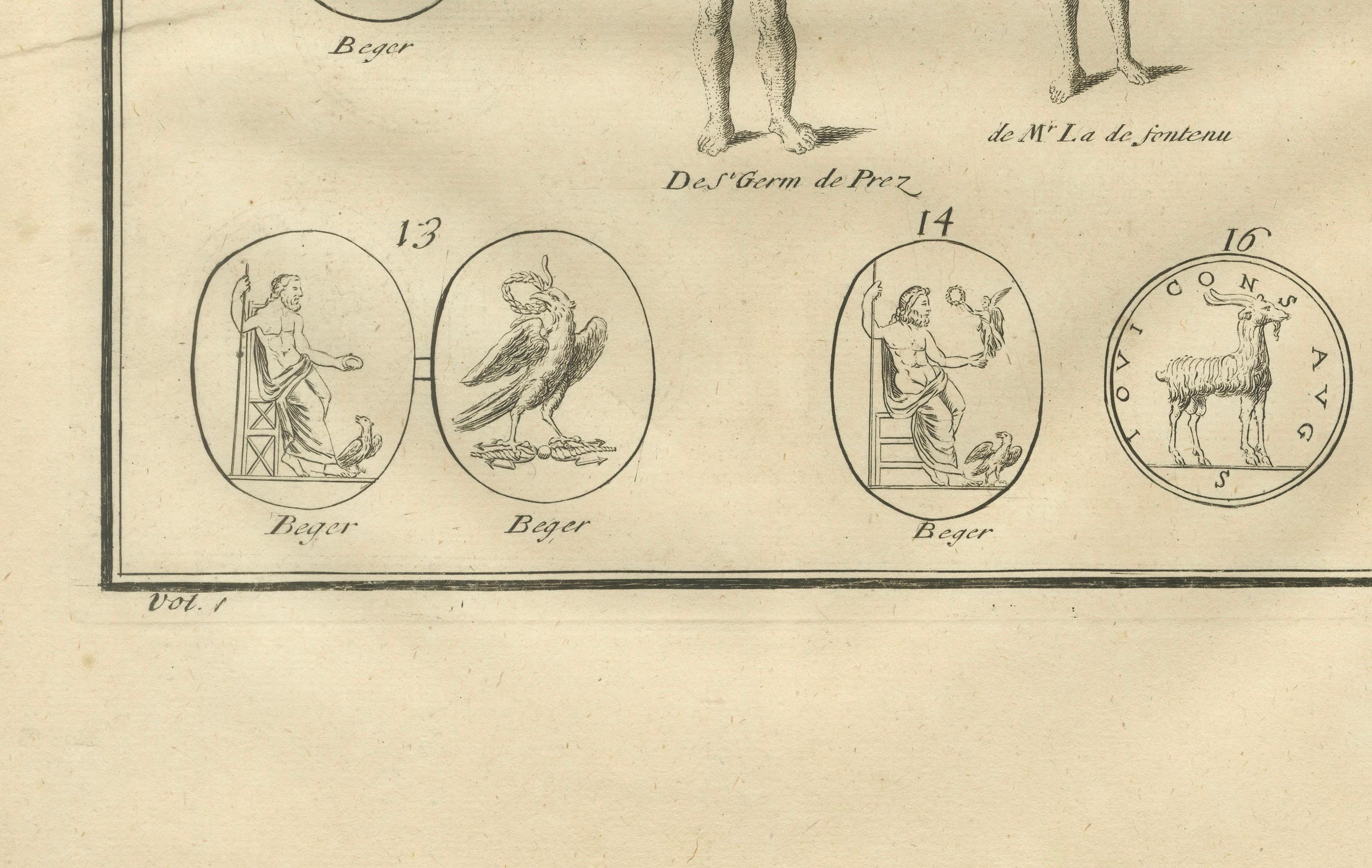 Roman Statues and Coins, Composite Antiquities Plate with Center Fold, 1721