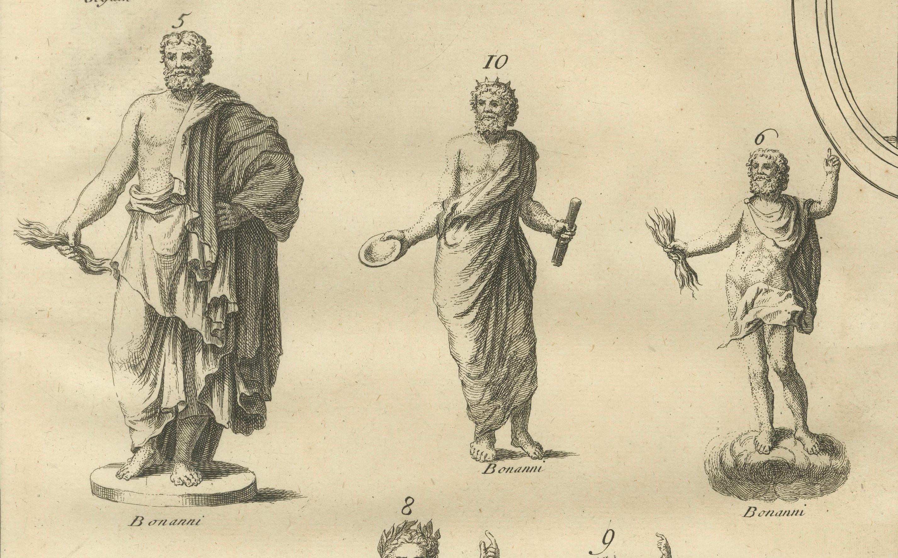 Roman Statues and Coins, Composite Antiquities Plate with Center Fold, 1721