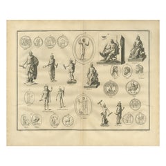 Roman Statues and Coins, Composite Antiquities Plate with Center Fold, 1721