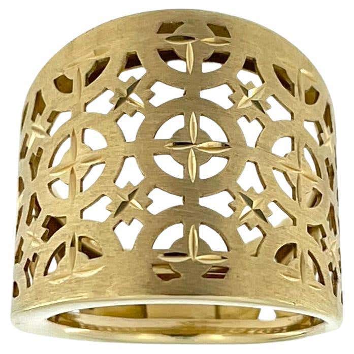 Sacchi Diamonds Gemstone 18 Karat Satin Yellow Gold Wide Band Ring ...