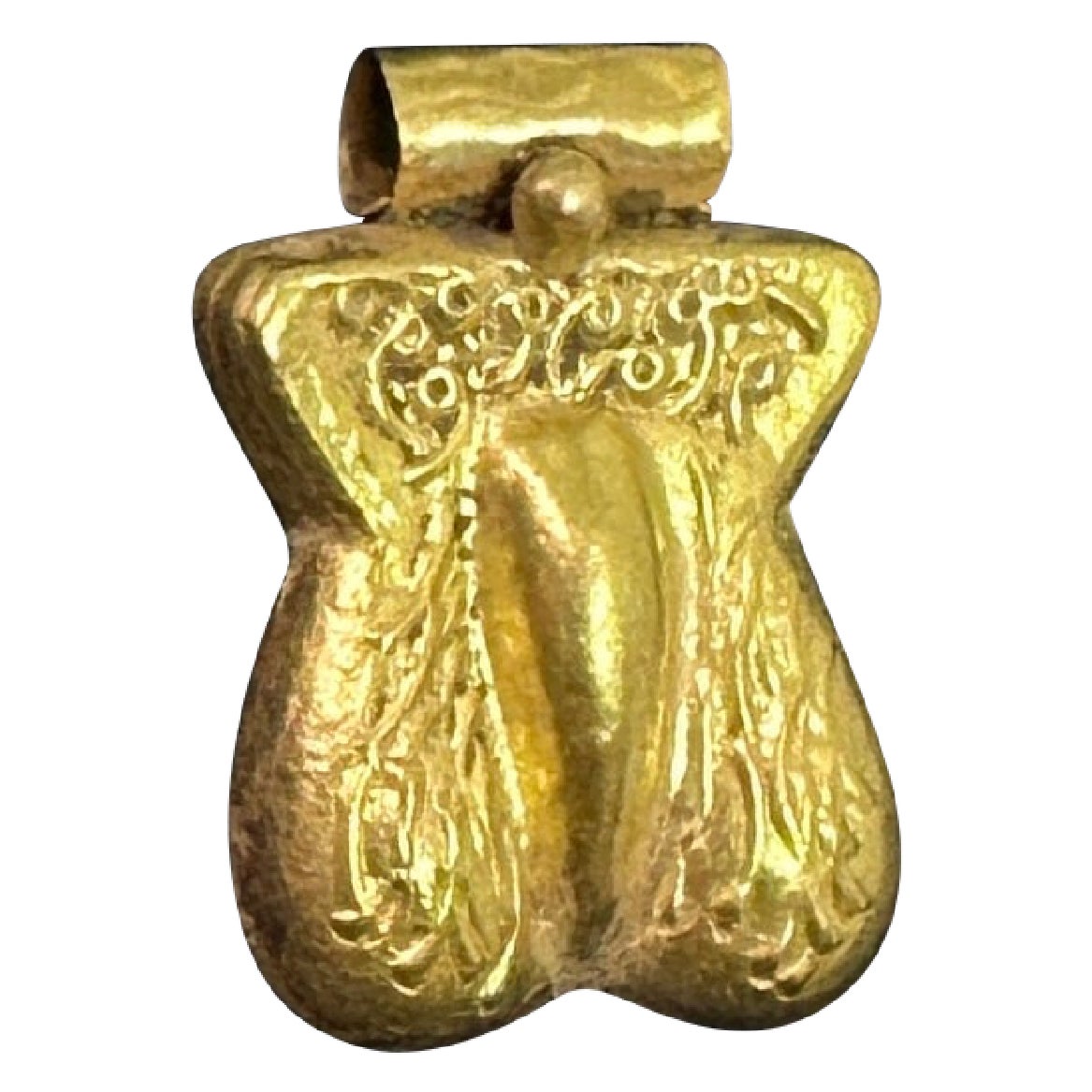 Collana con ciondolo amuleto di fertilità in stile romano in oro 20 carati con fallo e pene