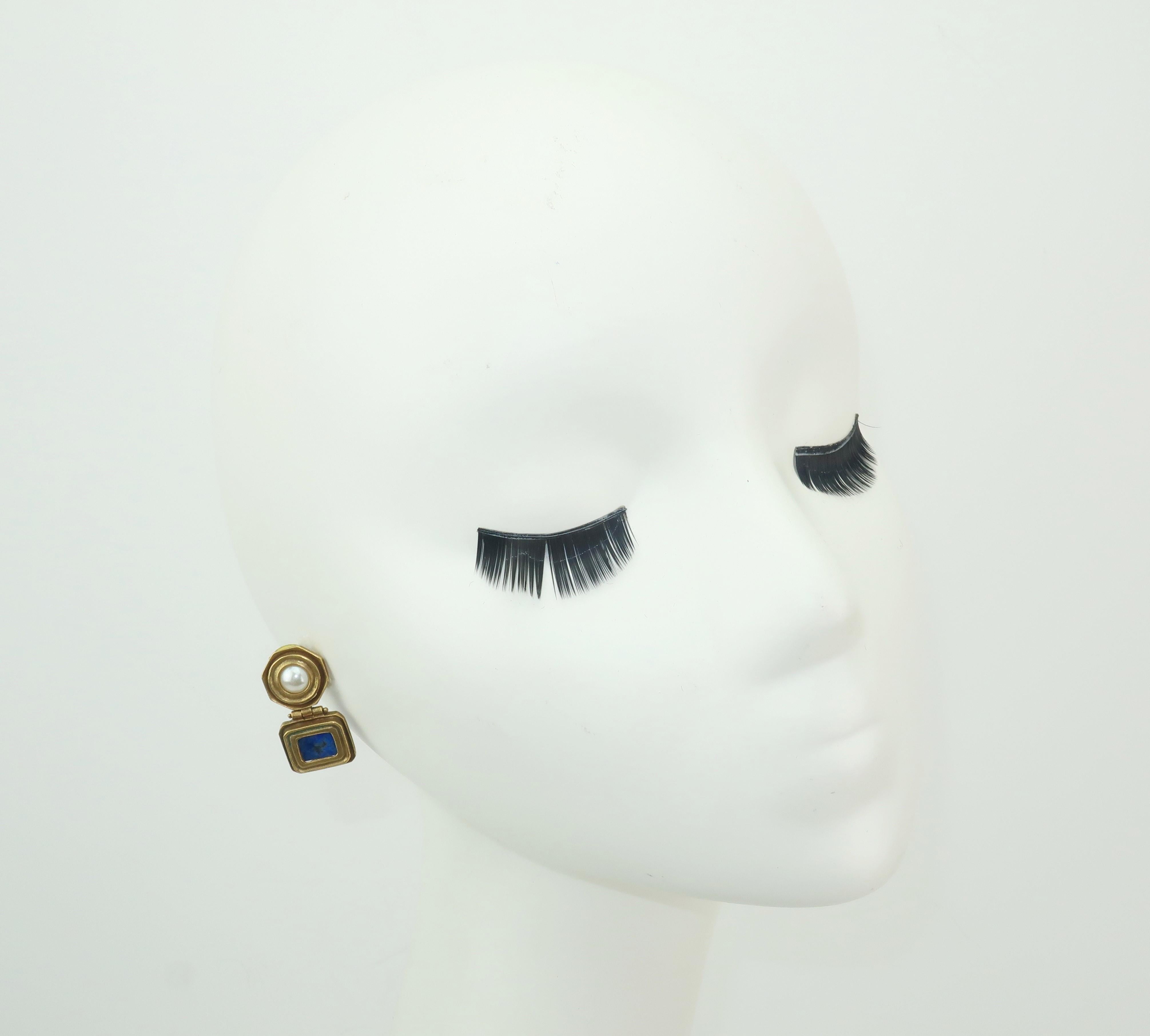Roman Style Brass, Lapis Lazuli & Faux Pearl Earrings 6