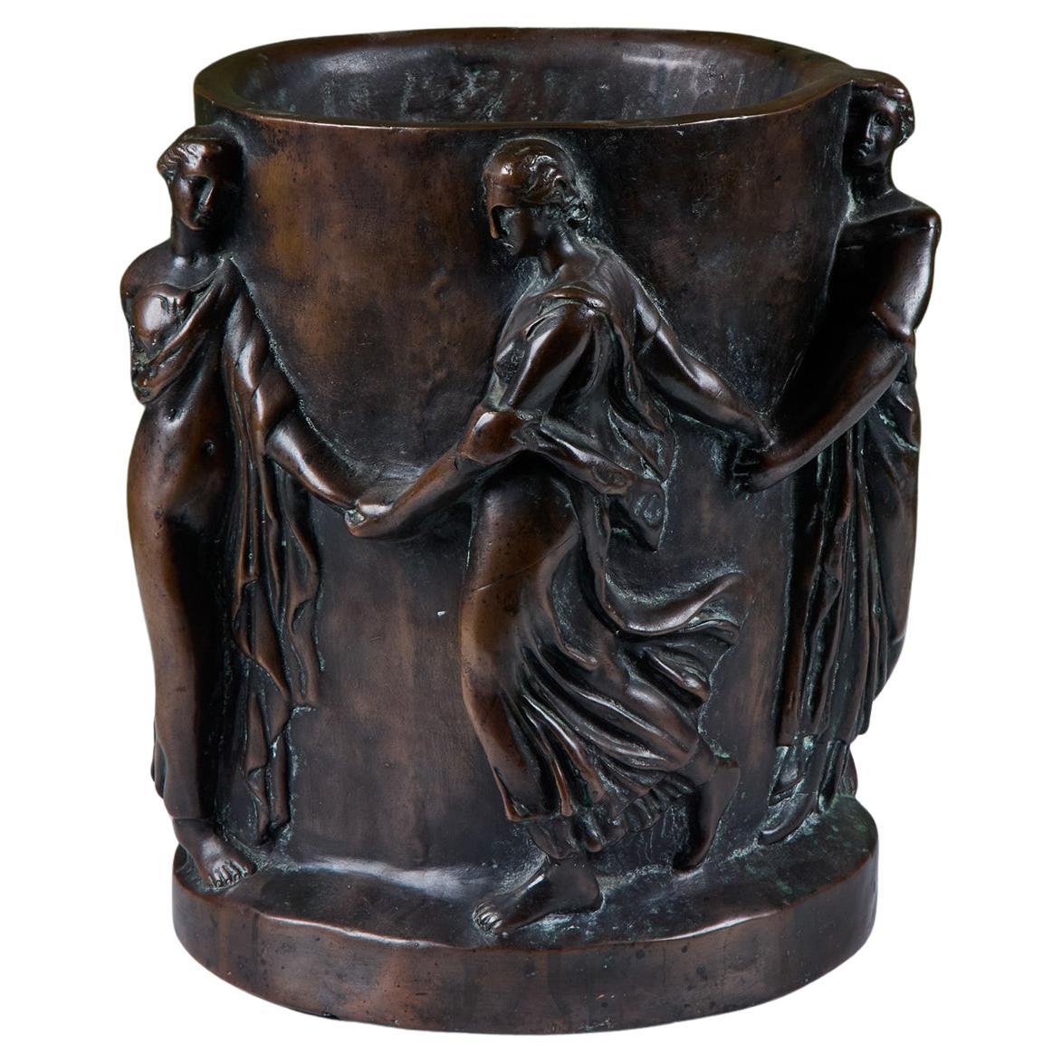 Roman Style Bronzed Plaster Planter For Sale