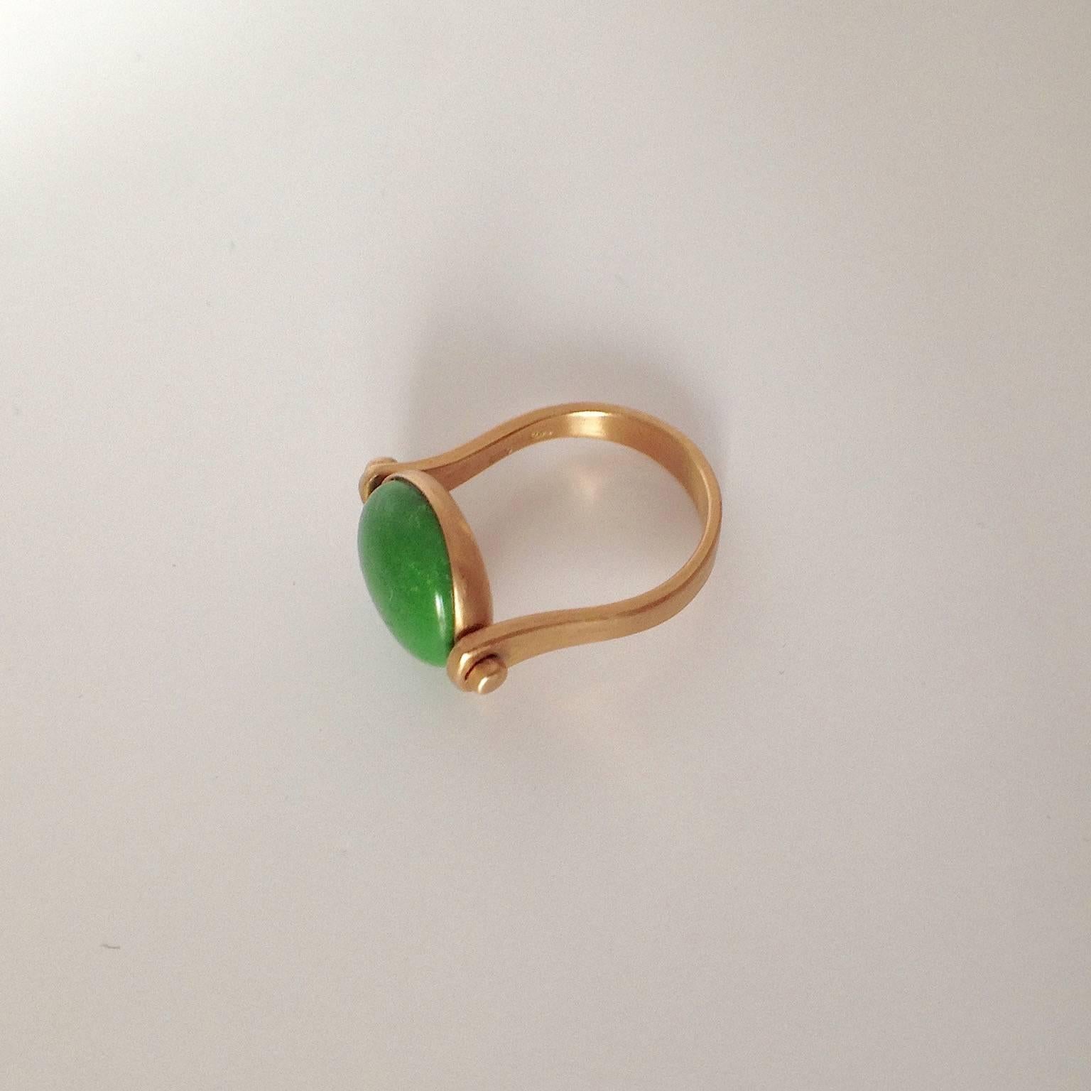 Roman Style Green Turquoise Pink 18Kt Gold Reversible Made in Italy Ring In New Condition For Sale In Bussolengo, Verona