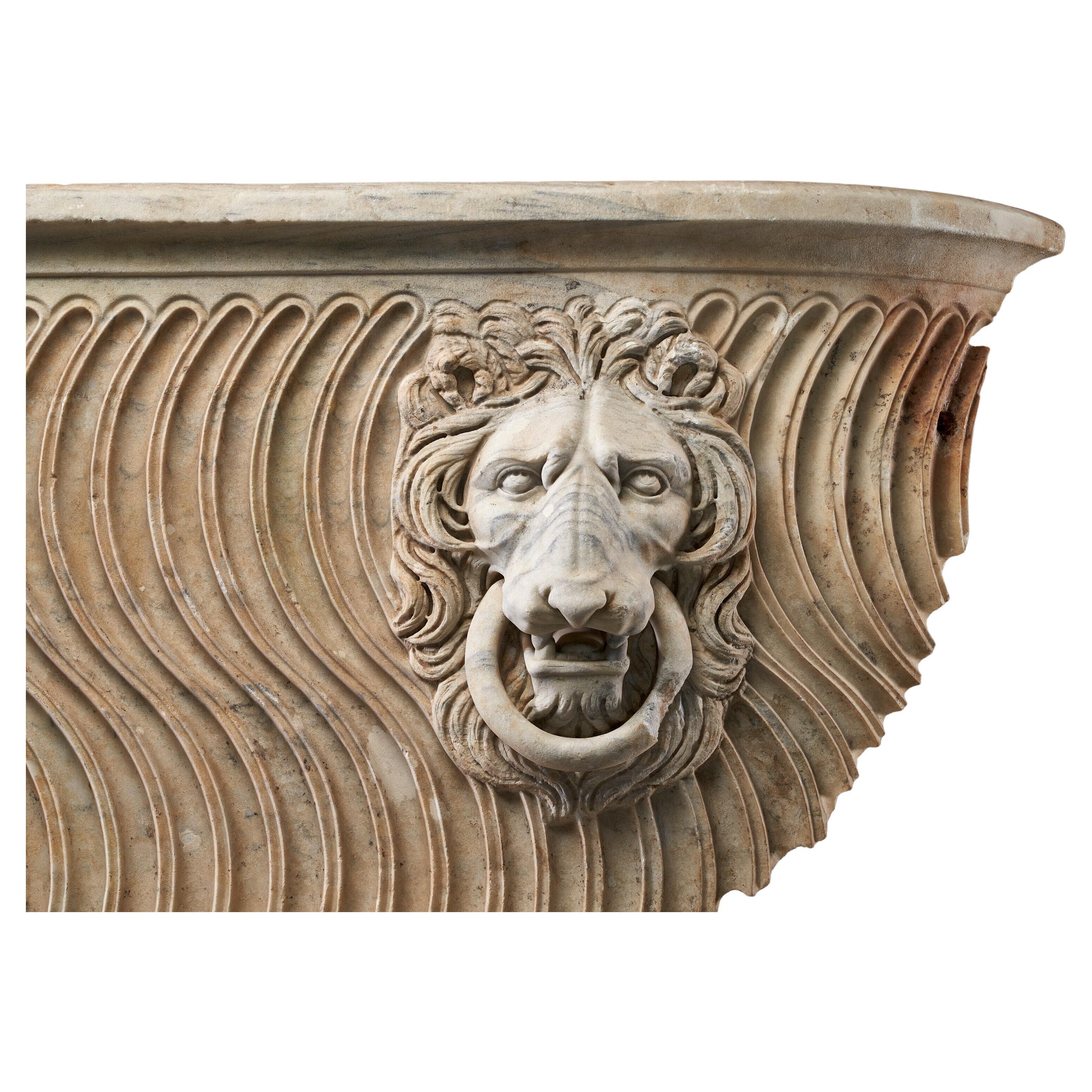 European Roman Style Marble Strigilated Sarcophagus Fragment For Sale