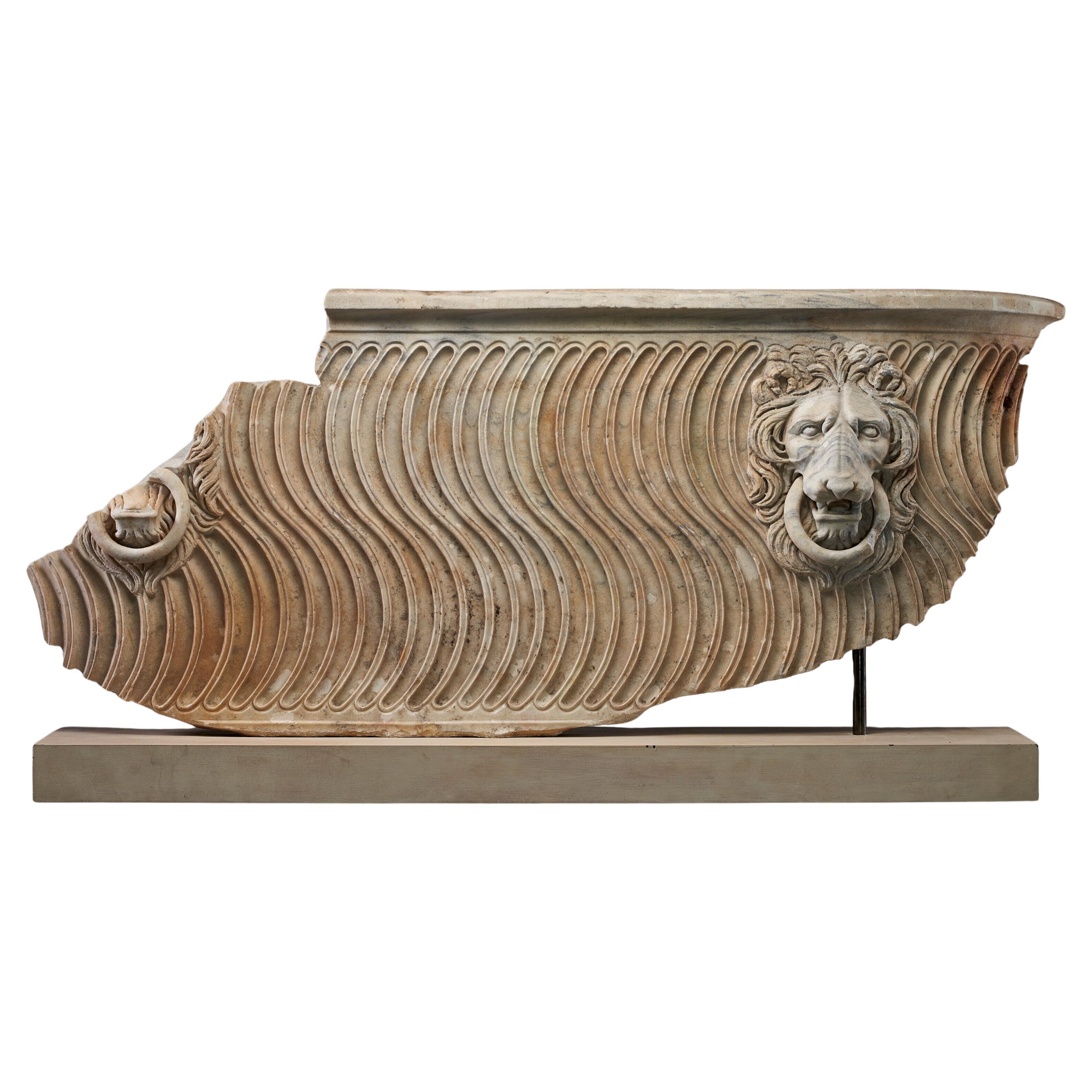 Roman Style Marble Strigilated Sarcophagus Fragment