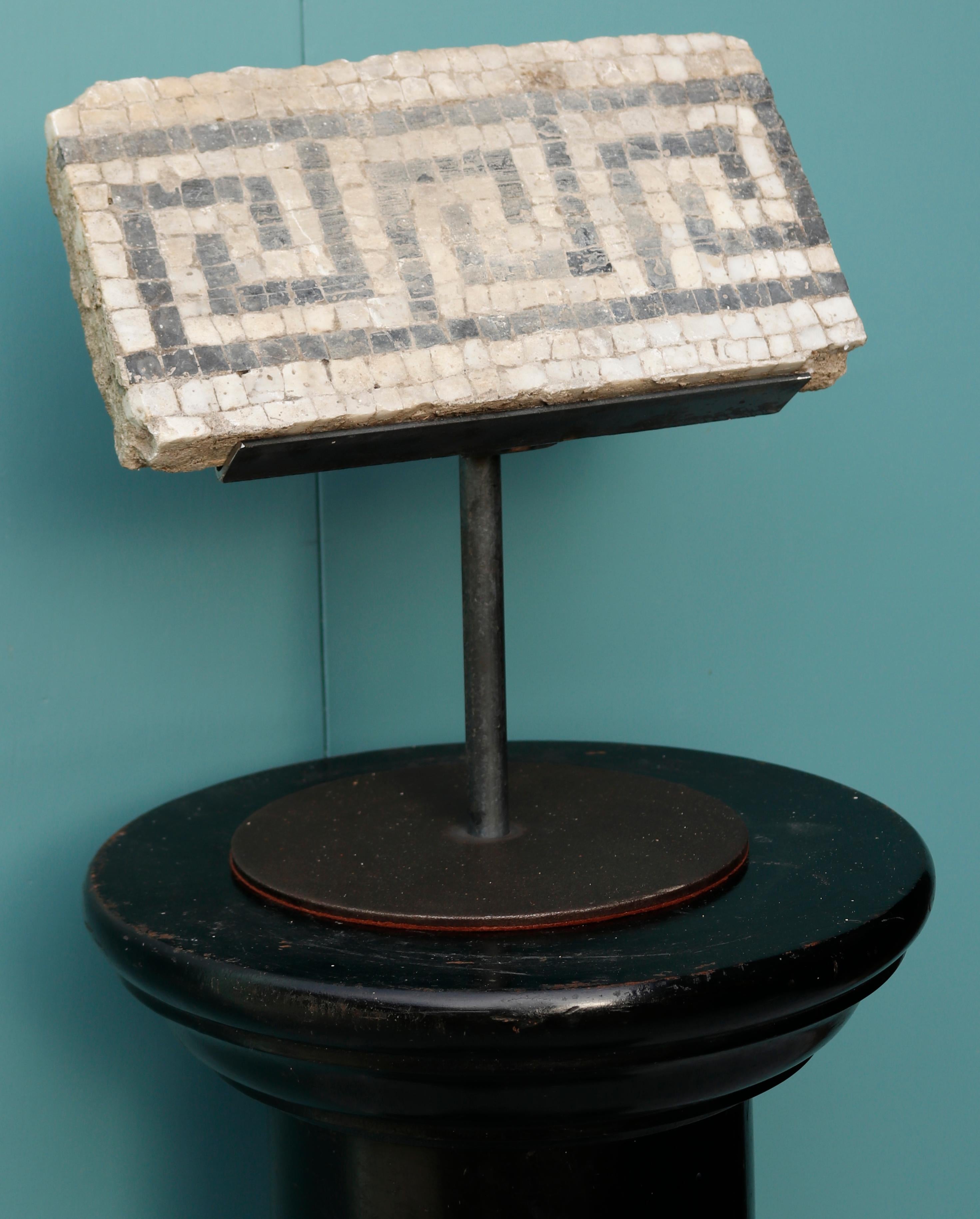 English Reclaimed Roman Style Mosaic Floor Fragment on Stand For Sale