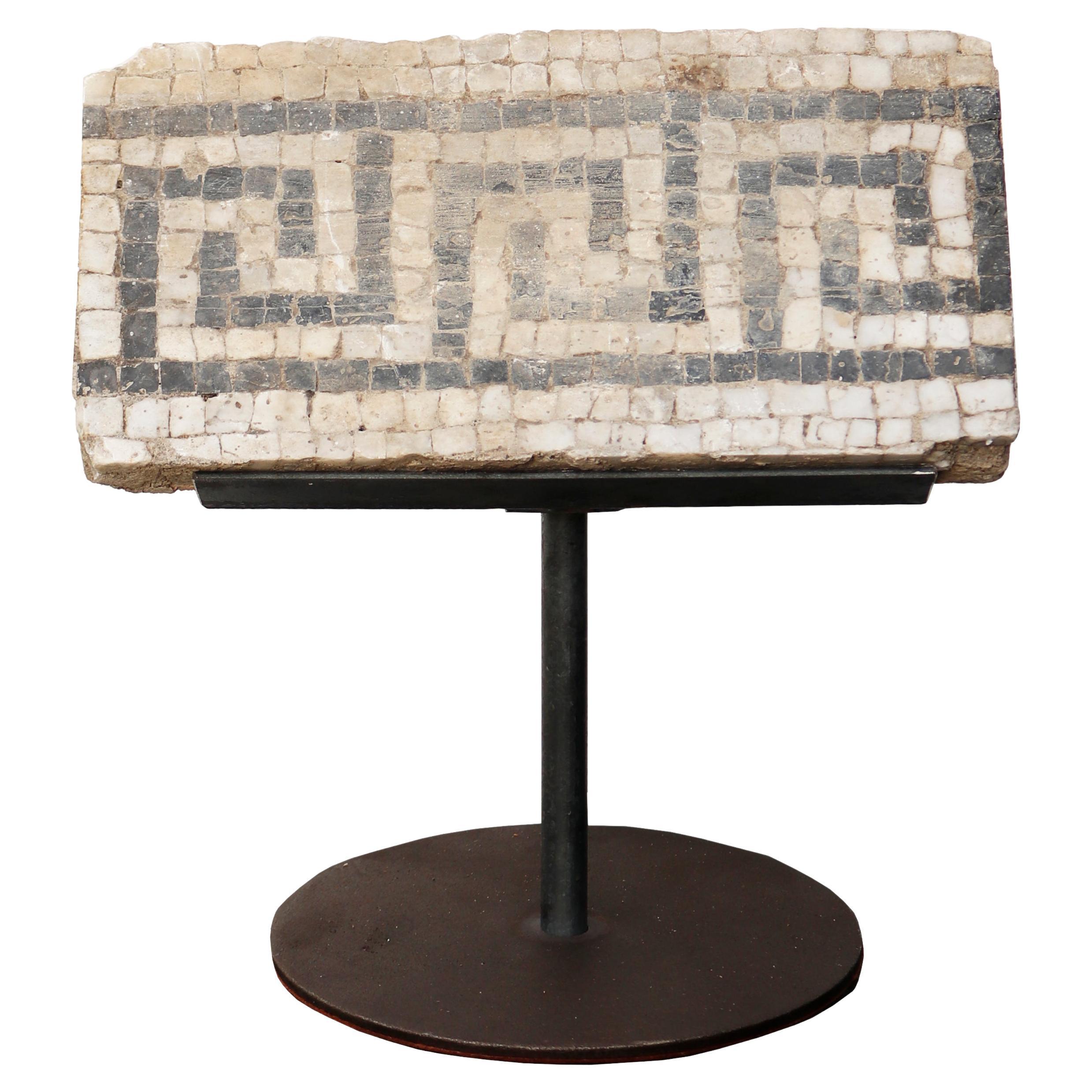 Reclaimed Roman Style Mosaic Floor Fragment on Stand For Sale