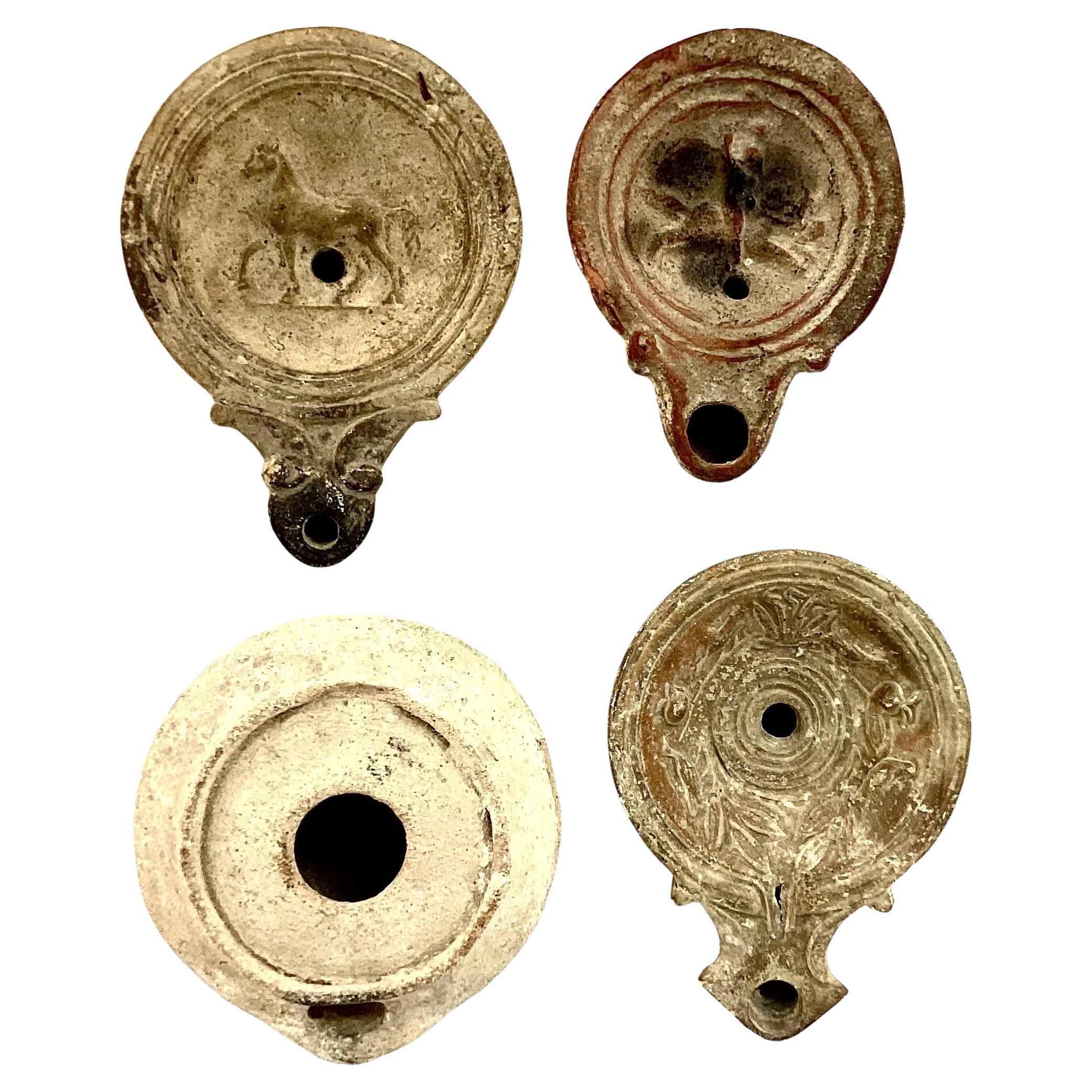 Roman Terracotta Oil Lamps, Set of Four
