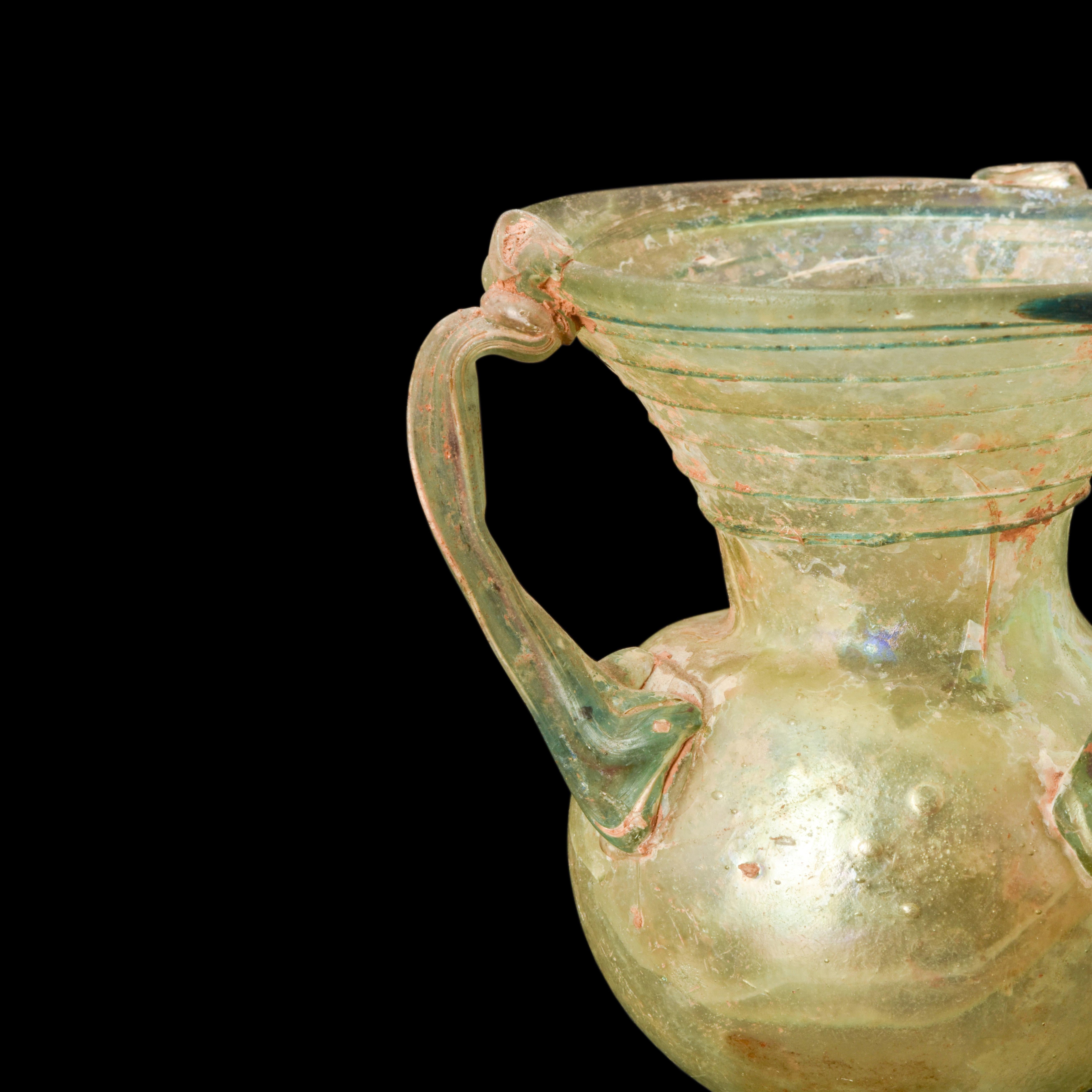 18th Century and Earlier Roman Three Handled Flared Rim Jar For Sale