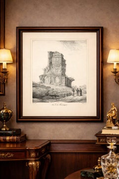 Roman Tower Ruins at Nîmes, Tour Magne Landscape Lithograph, France c.1818