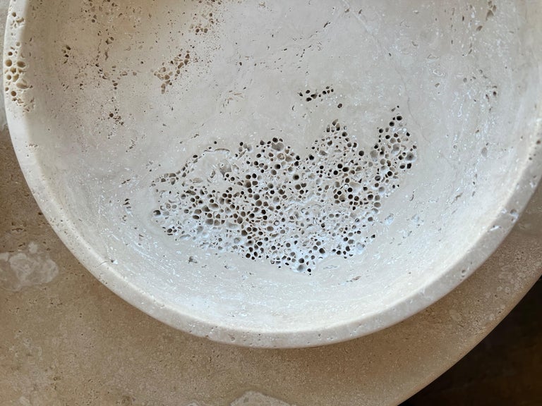 Italian Roman Travertine Bowl by Le Lampade For Sale