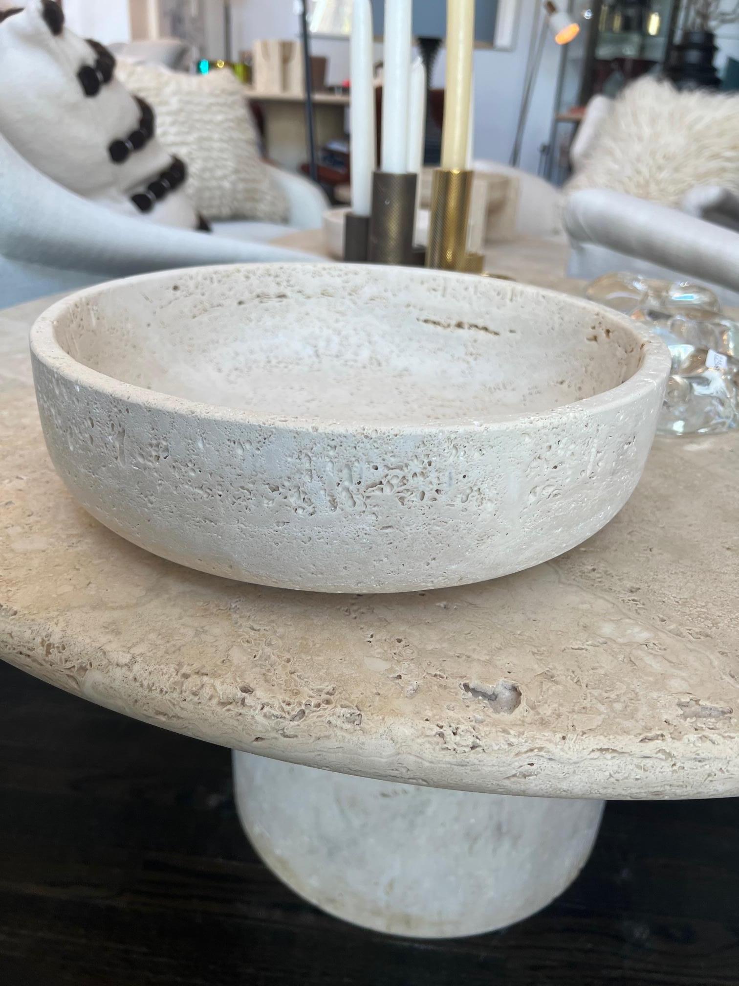 Hand-Carved Roman Travertine Bowl by Le Lampade