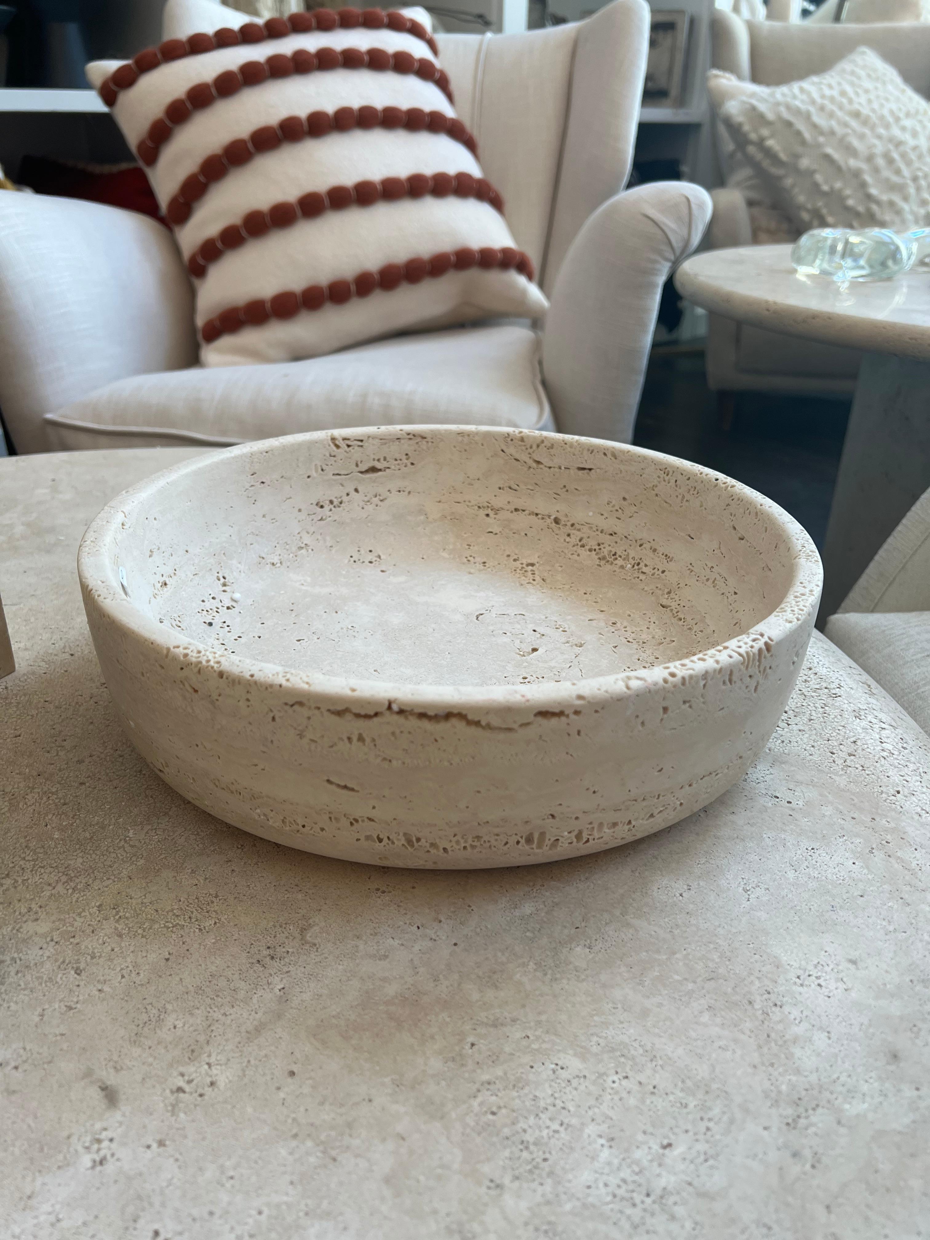 Roman Travertine Bowl by Le Lampade In Excellent Condition In Sag Harbor, NY