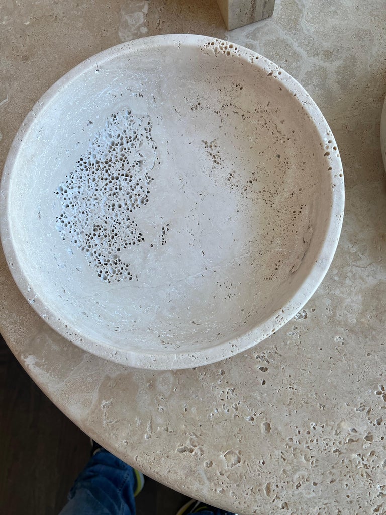 Roman Travertine Bowl by Le Lampade In Excellent Condition For Sale In Sag Harbor, NY